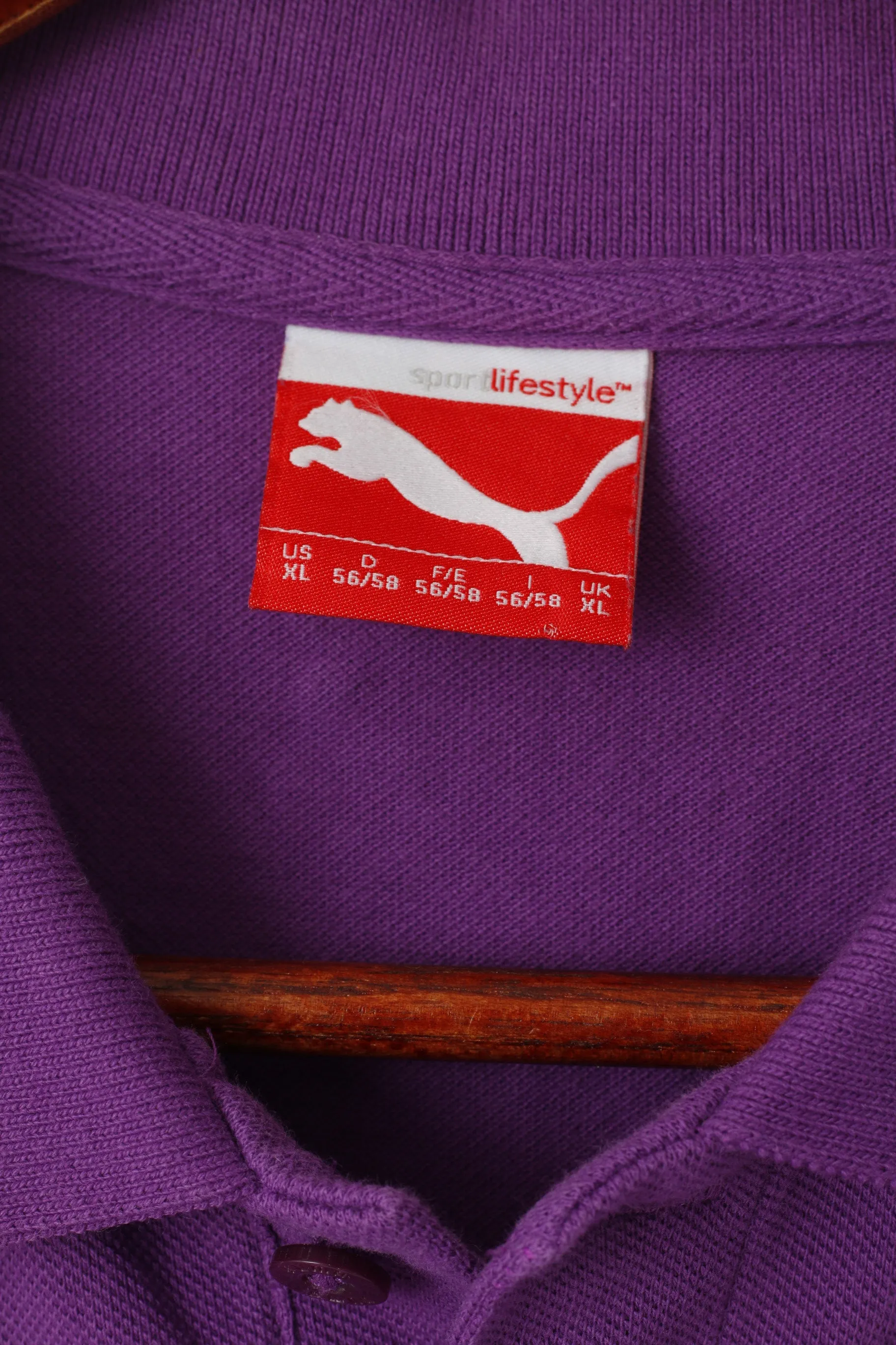 Puma Men XL Polo Shirt Purple Cotton Stretch Detailed Buttons Fit Top