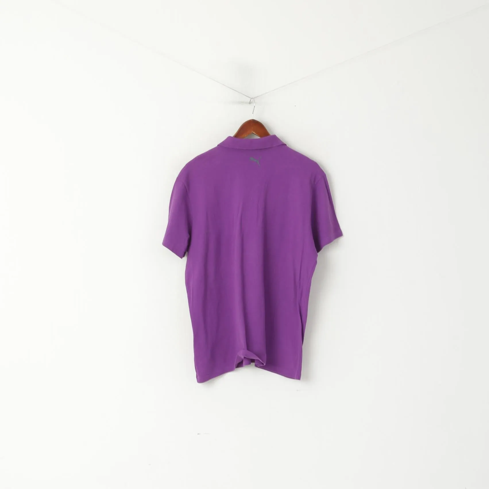 Puma Men XL Polo Shirt Purple Cotton Stretch Detailed Buttons Fit Top