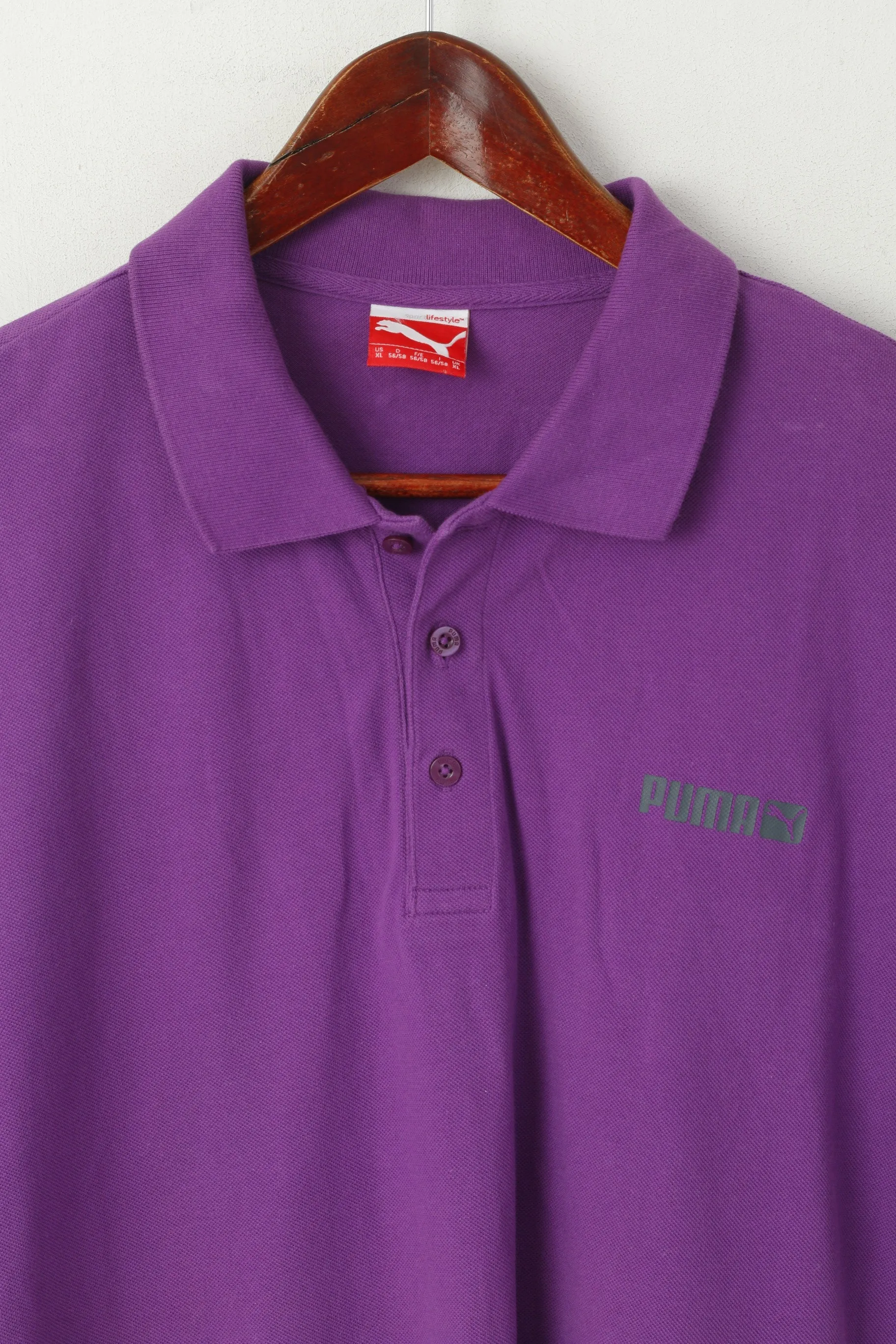 Puma Men XL Polo Shirt Purple Cotton Stretch Detailed Buttons Fit Top