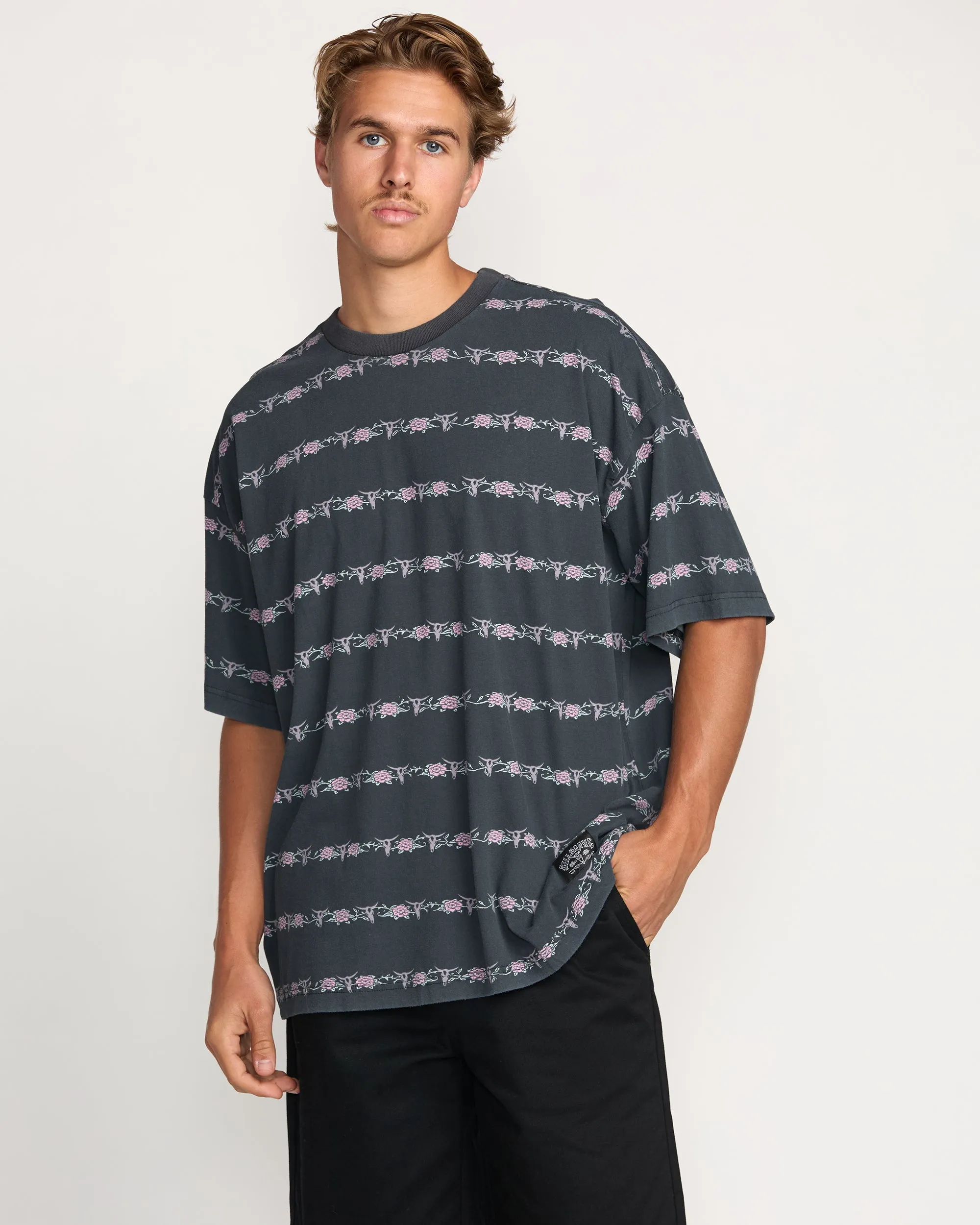 Raging Bull Stripe Tee - Washed Black Billabong