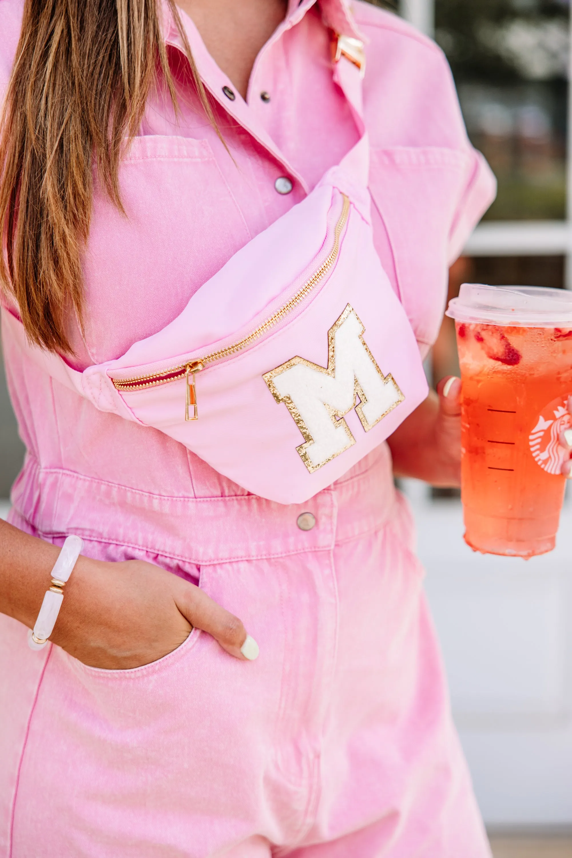 Ready For Action Baby Pink Varsity Fanny Pack