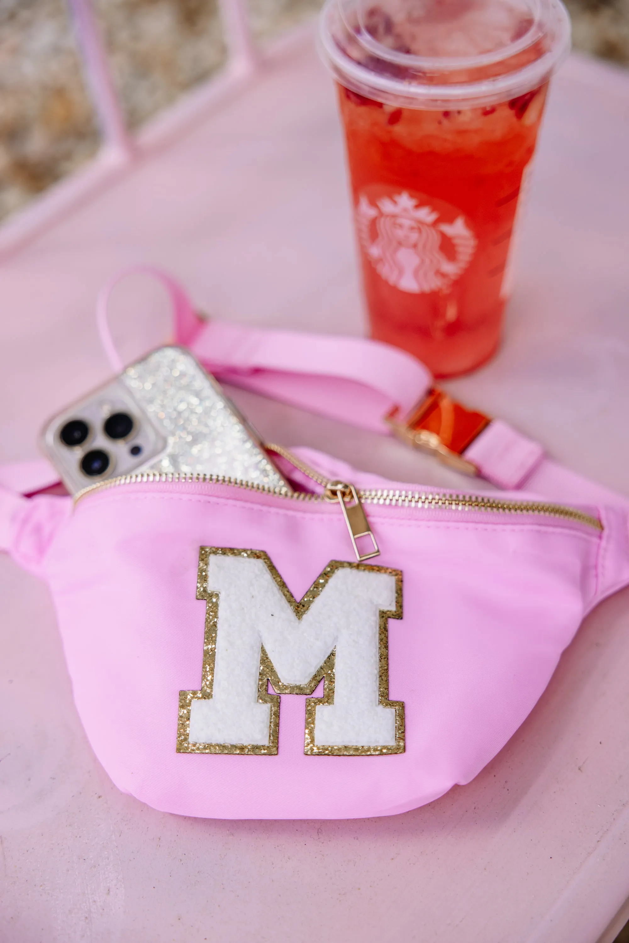 Ready For Action Baby Pink Varsity Fanny Pack