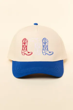 Red White & Blue Cowboy Boot Trucker Hat