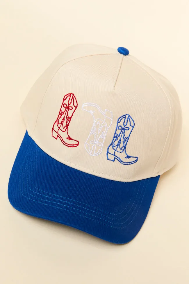 Red White & Blue Cowboy Boot Trucker Hat