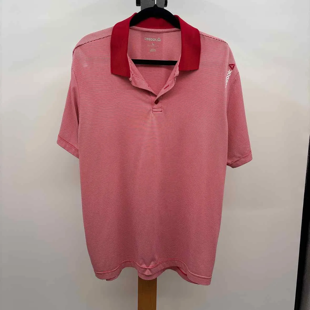 Reebok Men's Size L Red Polyester Striped Short Sleeve Shirt