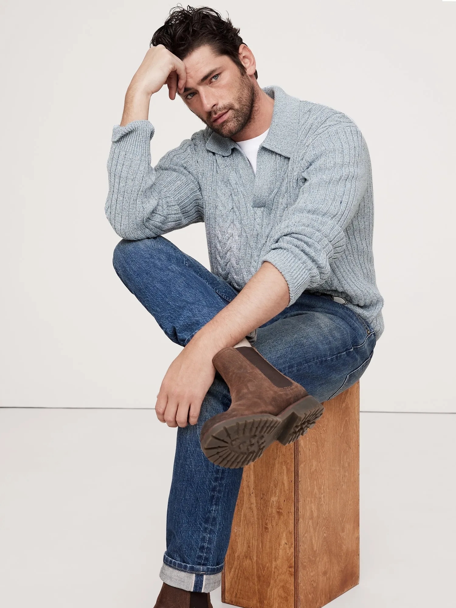 Relaxed Cotton Cable-Knit Sweater Polo Banana Republic
