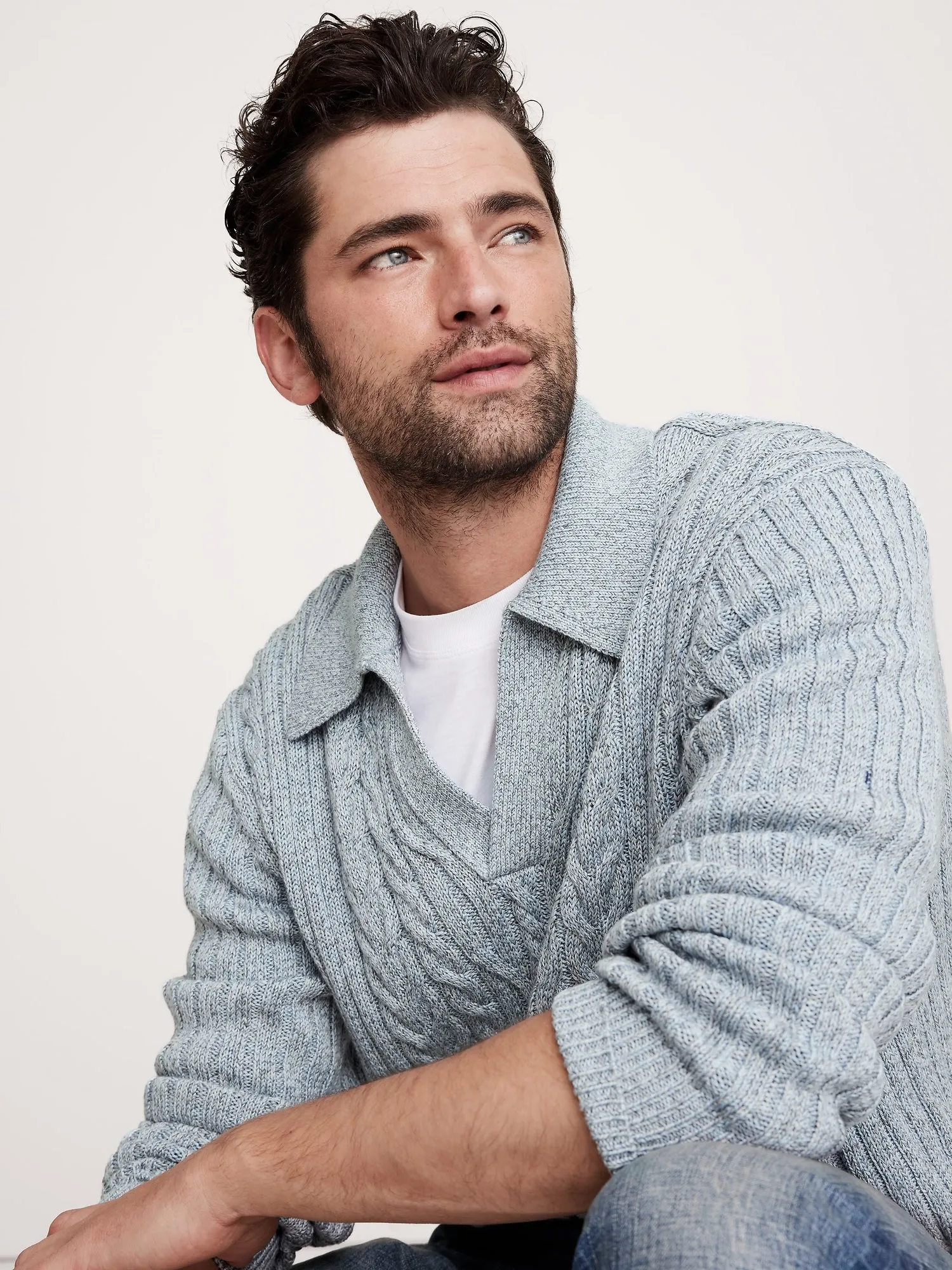 Relaxed Cotton Cable-Knit Sweater Polo Banana Republic