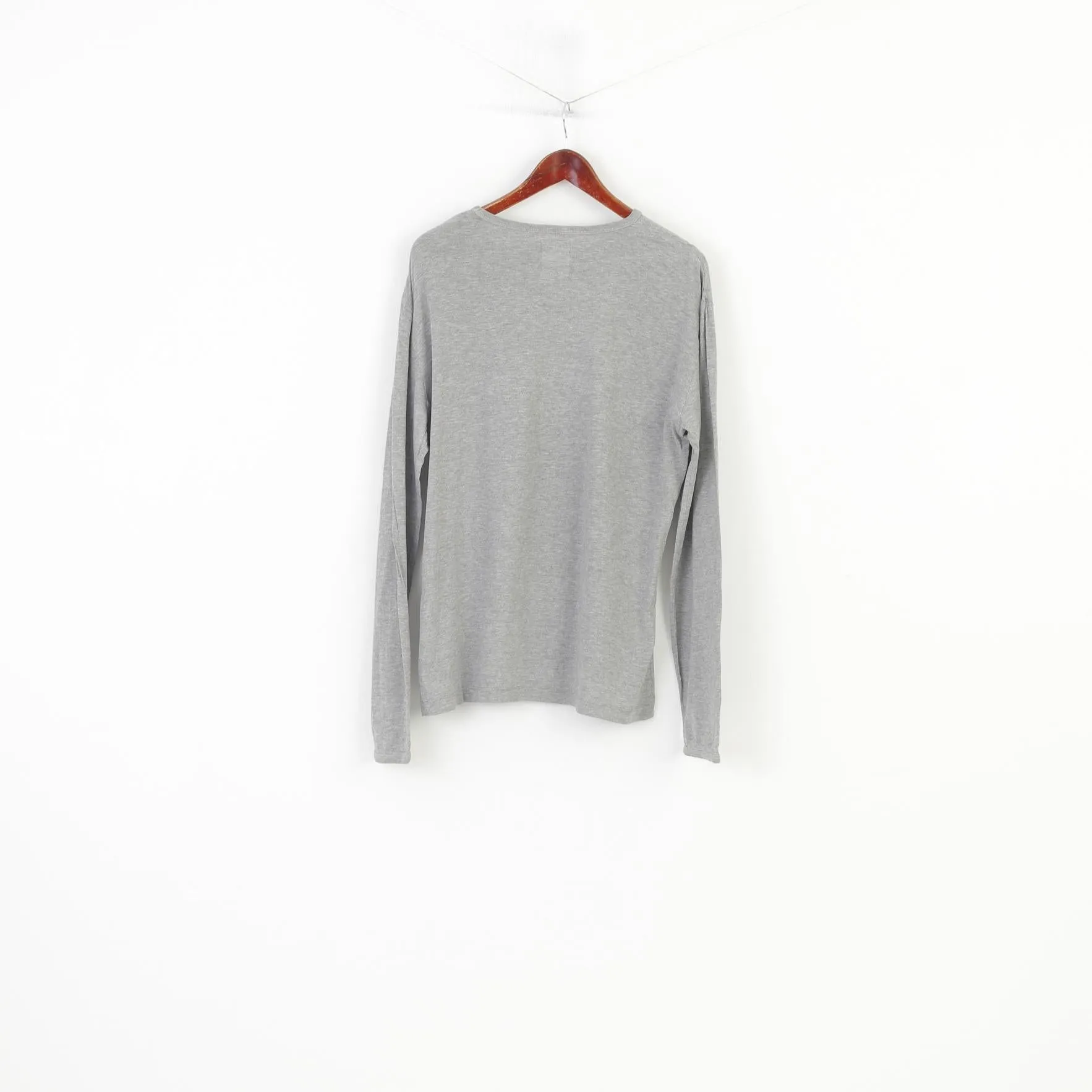Replay Men XL Shirt Long Sleeve Cotton Grey Logo Casual Fit Sportswear Top