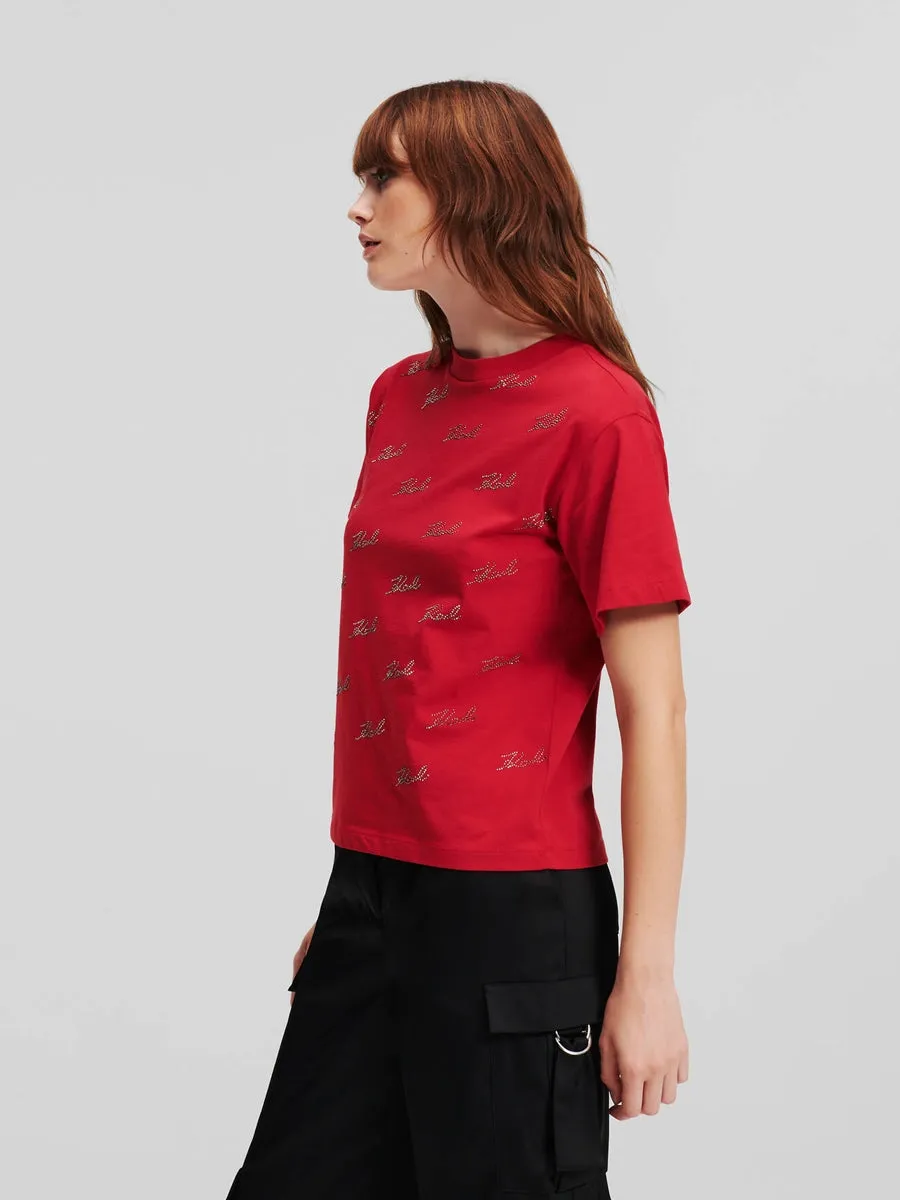 RHINESTONE KARL SIGNATURE T-SHIRT