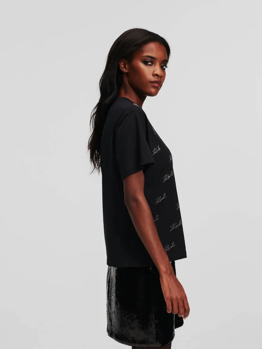 RHINESTONE KARL SIGNATURE T-SHIRT