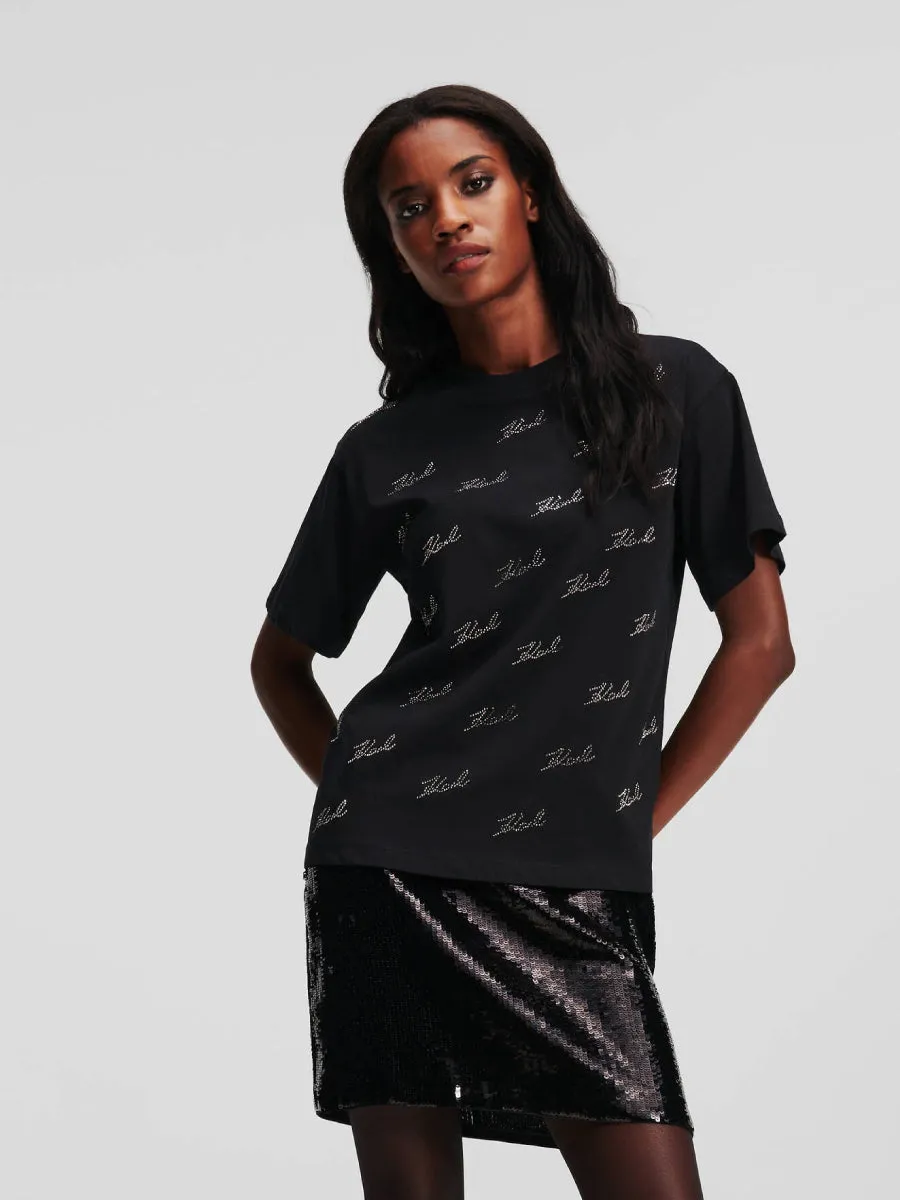 RHINESTONE KARL SIGNATURE T-SHIRT