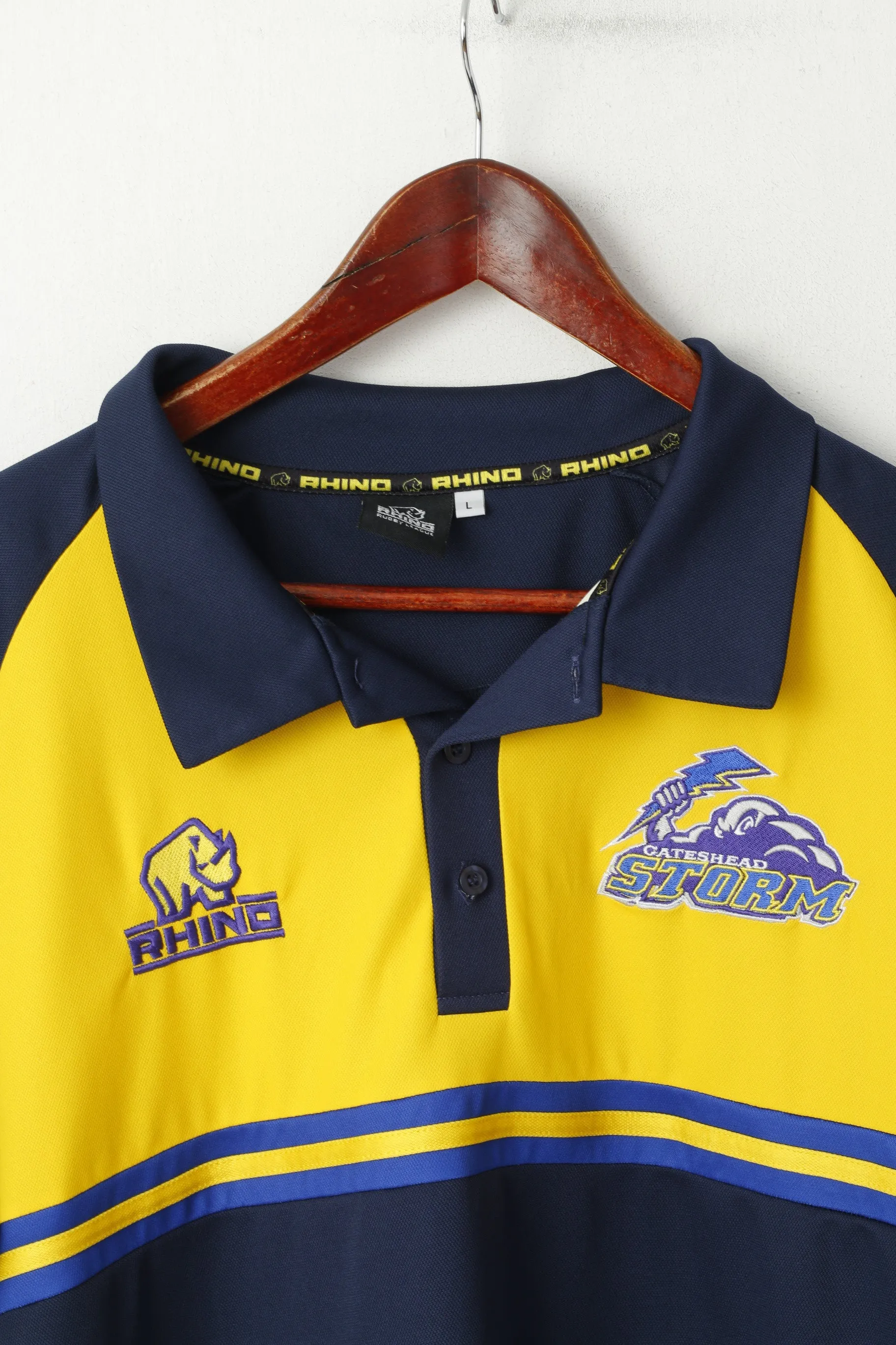 Rhino Men L Polo Shirt Navy Gateshead Storm Rugby League Jersey Top