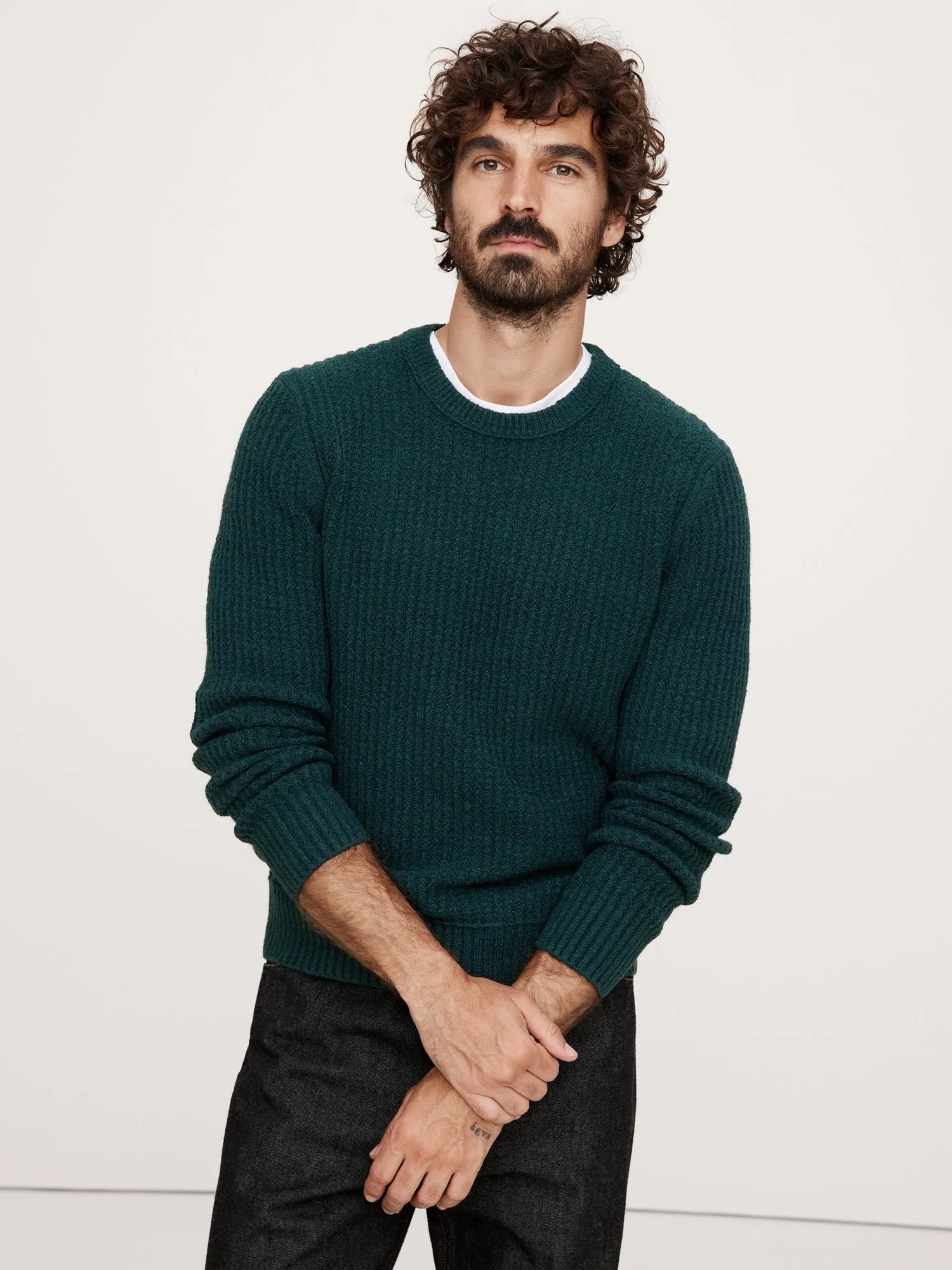Ribbed Boucl Crew-Neck Sweater Banana Republic