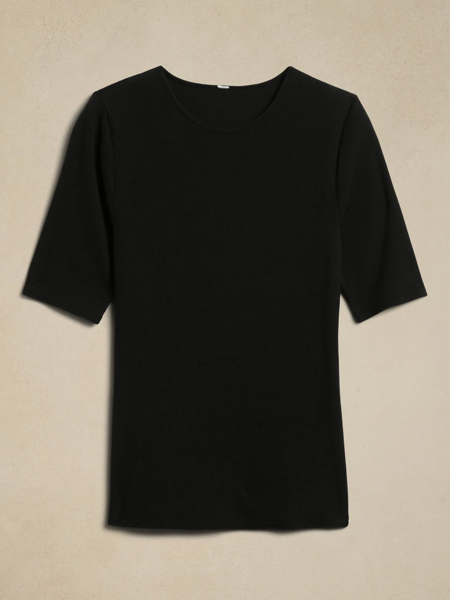 Ribbed Elbow-Sleeve T-Shirt Banana Republic