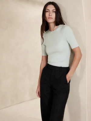 Ribbed Elbow-Sleeve T-Shirt Banana Republic