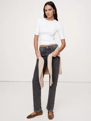 Ribbed Elbow-Sleeve T-Shirt Banana Republic