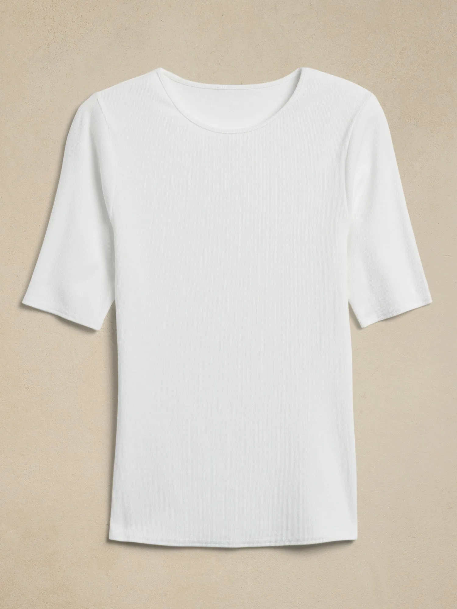 Ribbed Elbow-Sleeve T-Shirt Banana Republic