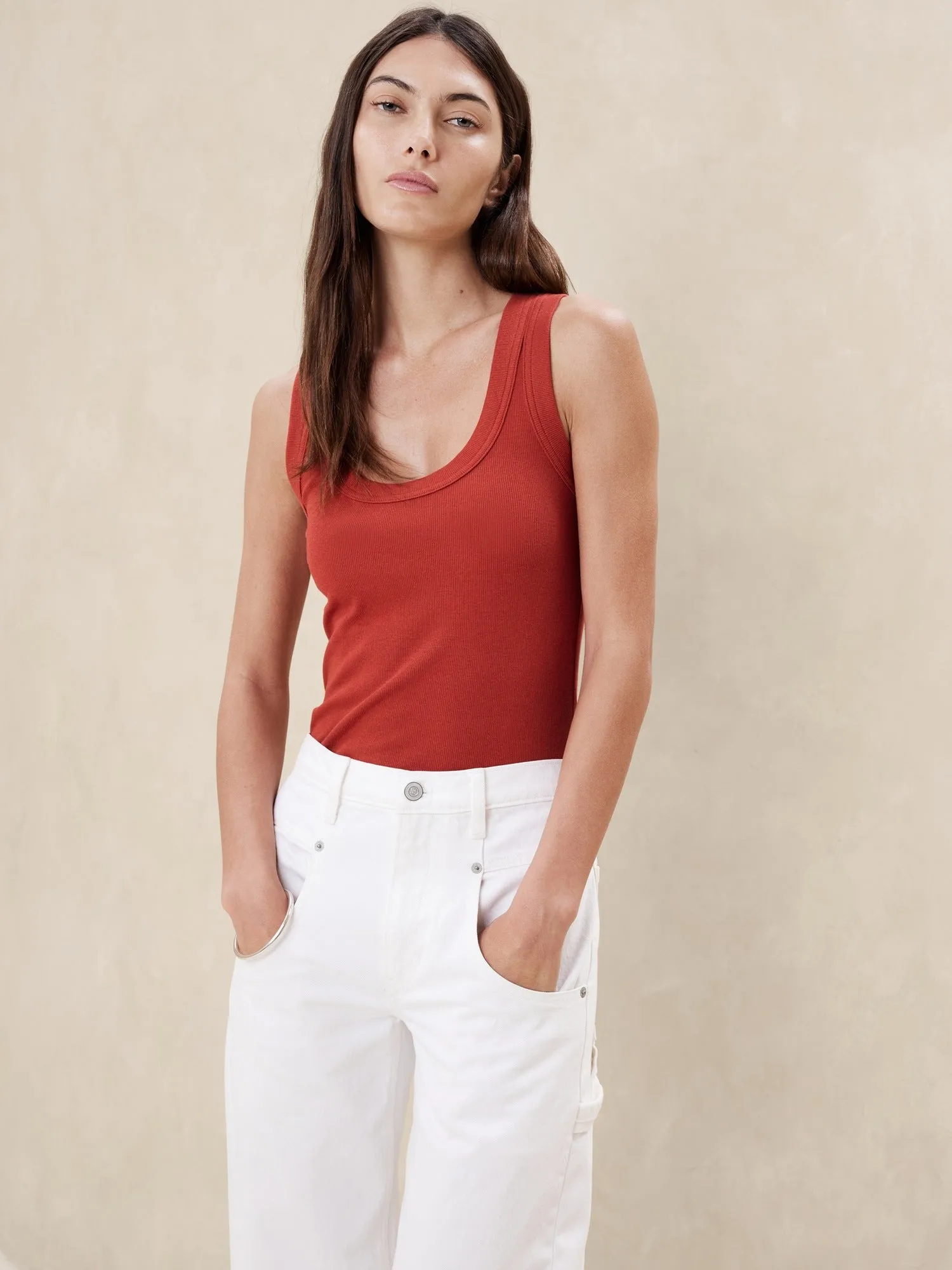 Ribbed Scoop-Neck Tank Banana Republic