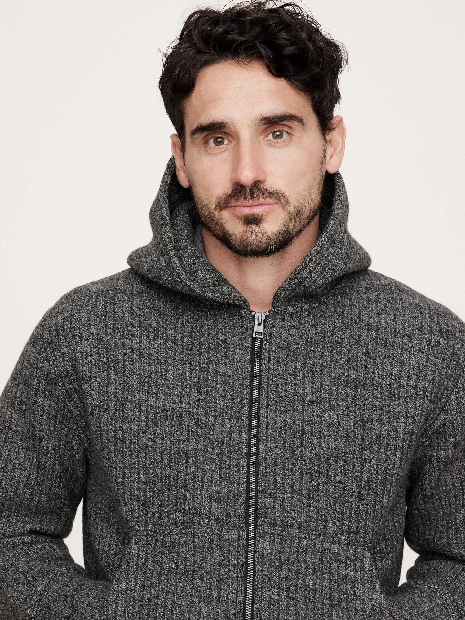 Ribbed Zip Hoodie With Wool Banana Republic
