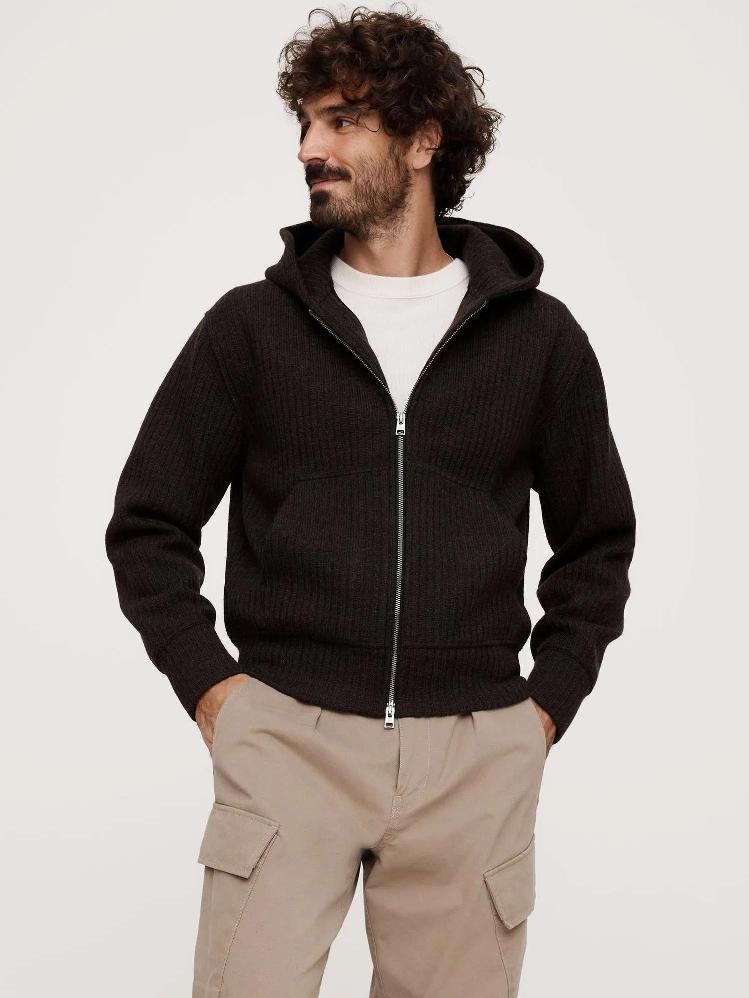 Ribbed Zip Hoodie With Wool Banana Republic