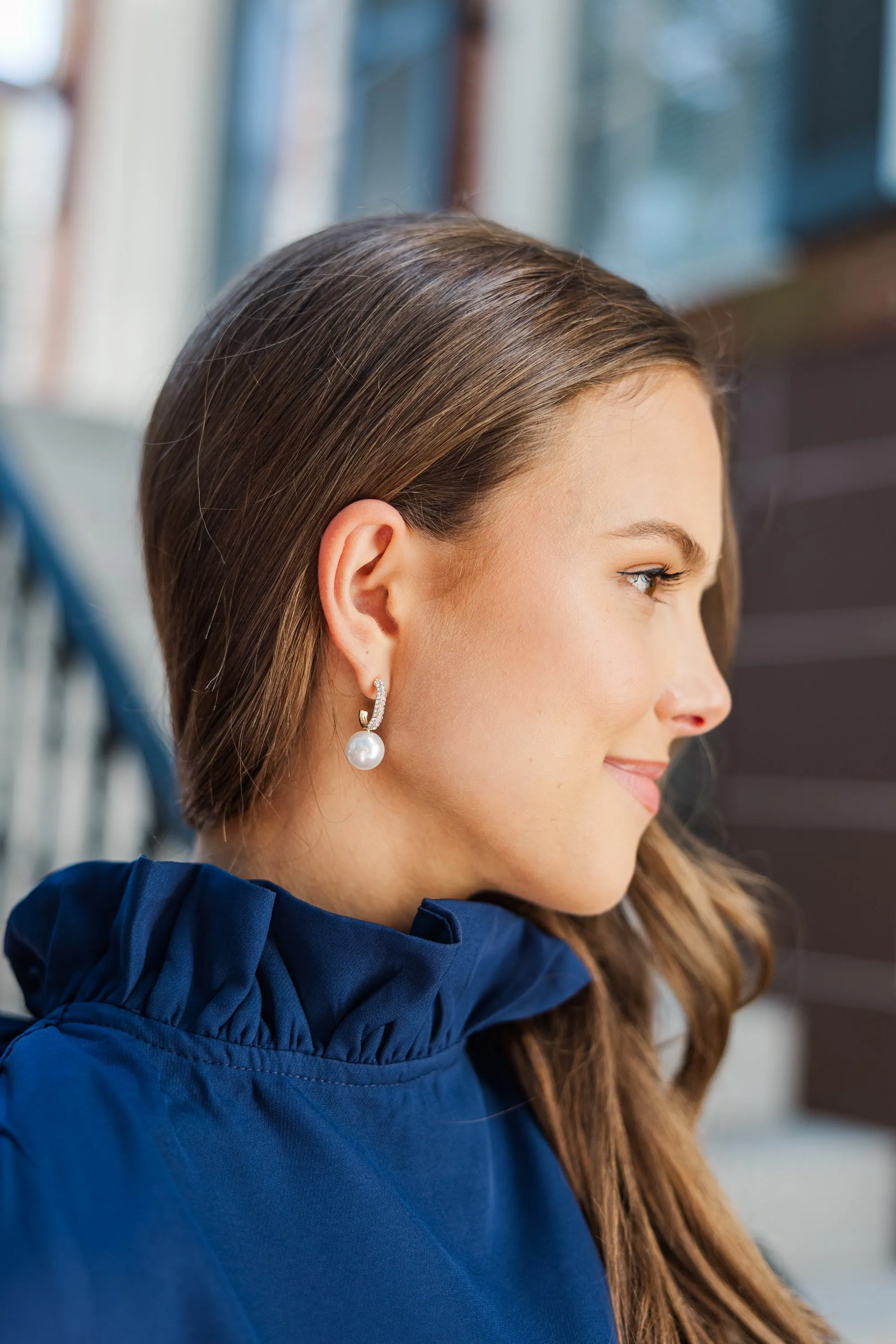 Right On Time Gold Pearl Drop Earrings