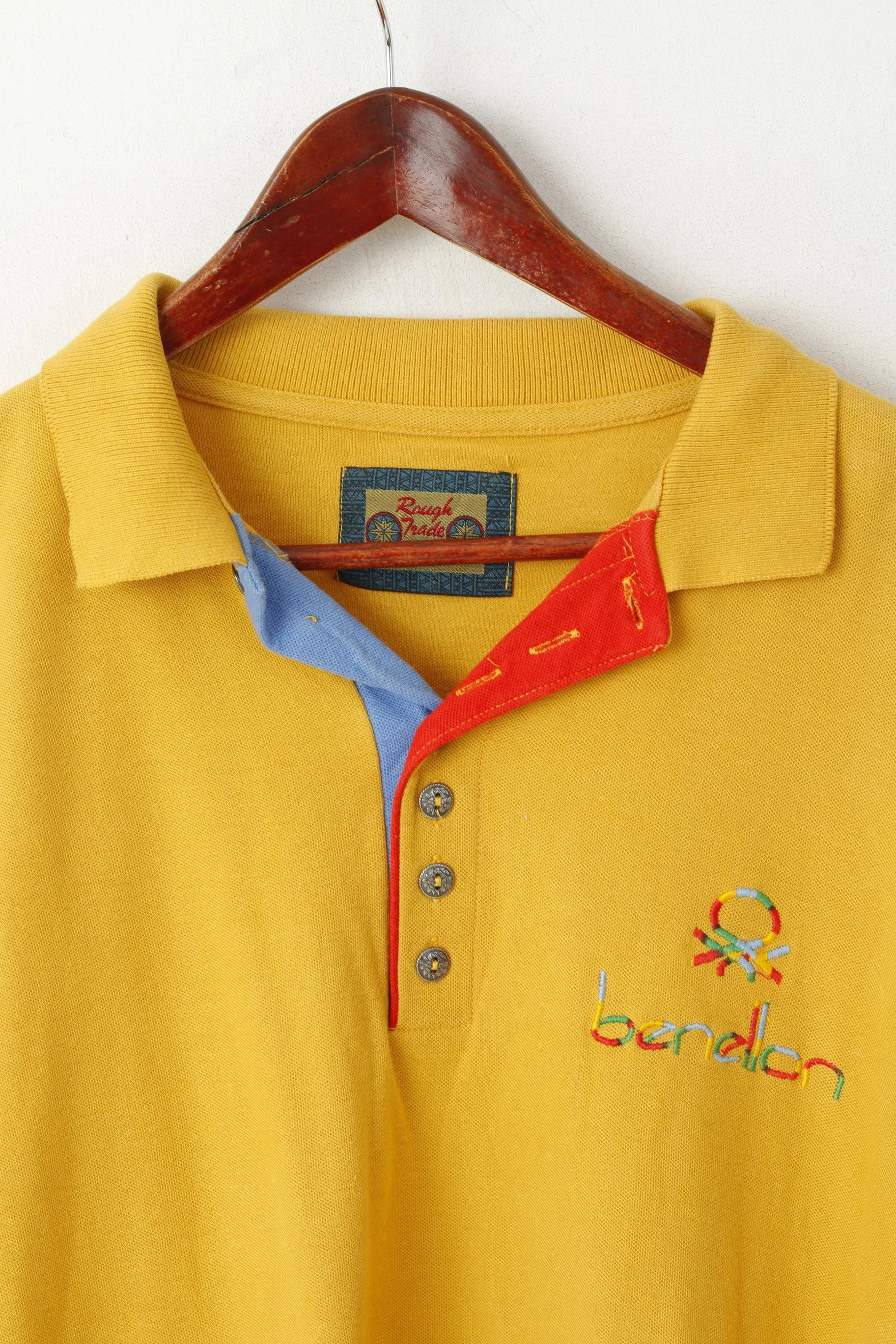 Rough Trade Men L Polo Shirt Mustard Cotton Vintage Pocket Plain Classic Top