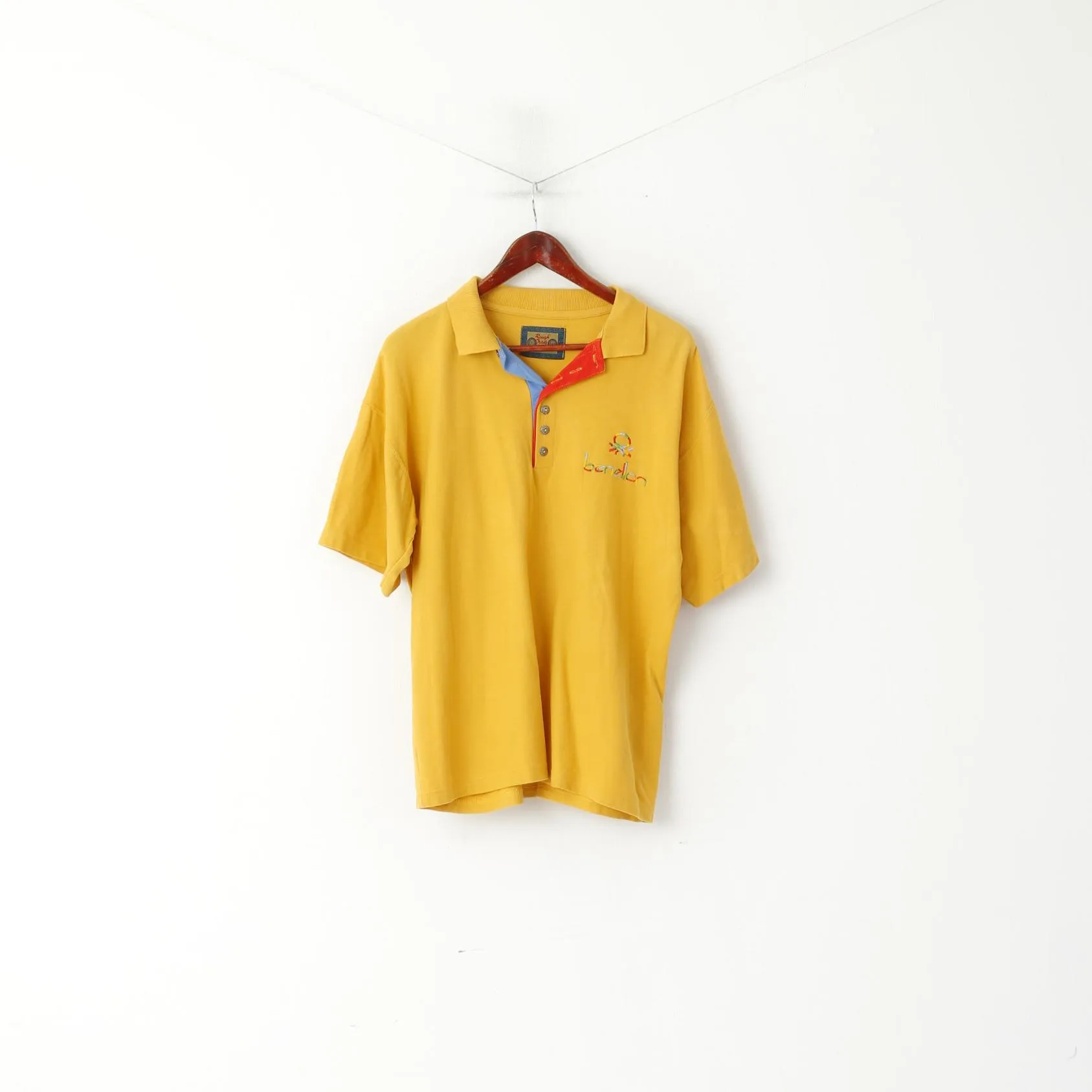 Rough Trade Men L Polo Shirt Mustard Cotton Vintage Pocket Plain Classic Top