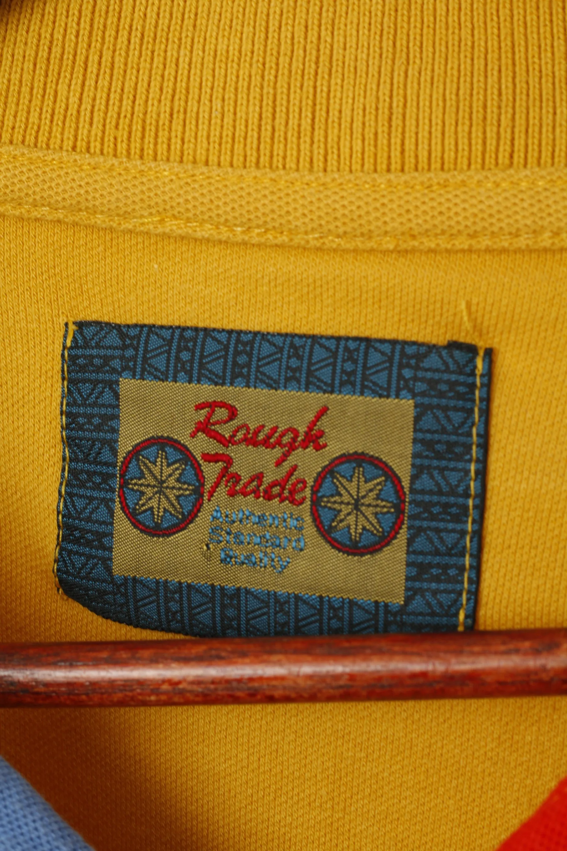 Rough Trade Men L Polo Shirt Mustard Cotton Vintage Pocket Plain Classic Top