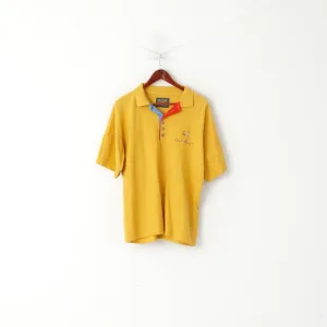 Rough Trade Men L Polo Shirt Mustard Cotton Vintage Pocket Plain Classic Top