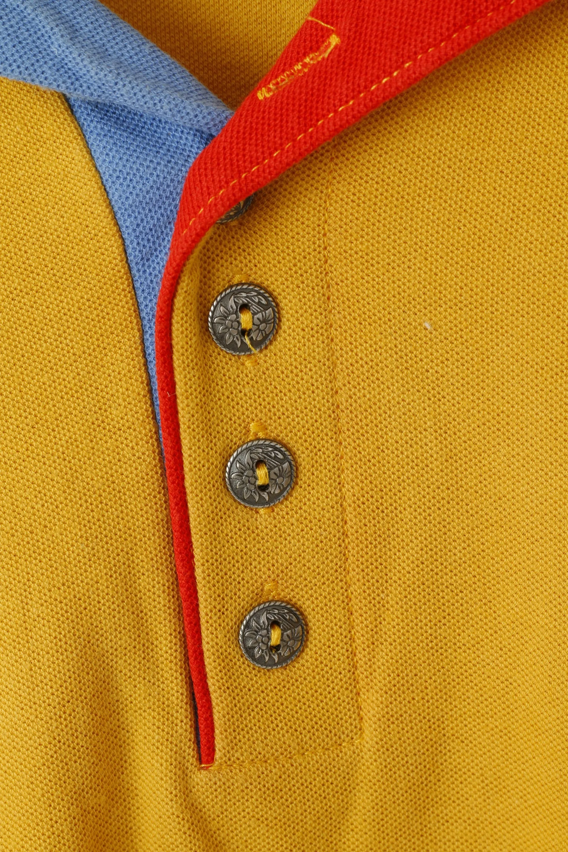 Rough Trade Men L Polo Shirt Mustard Cotton Vintage Pocket Plain Classic Top