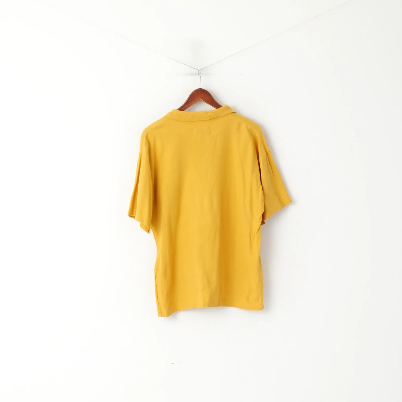 Rough Trade Men L Polo Shirt Mustard Cotton Vintage Pocket Plain Classic Top