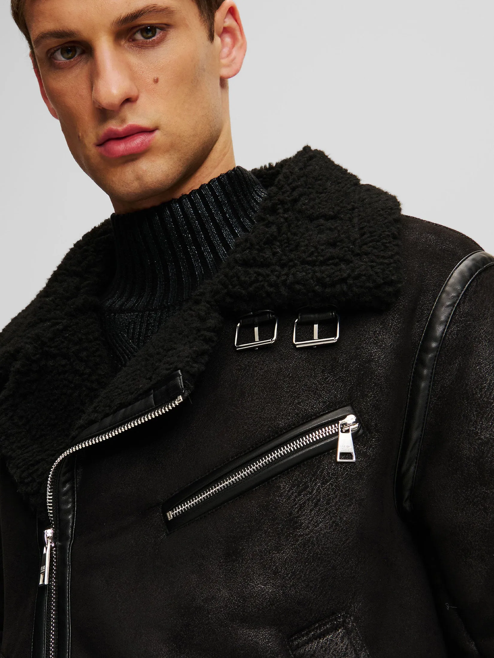 RTW-2 FAUX LEATHER SHEARLING JACKET