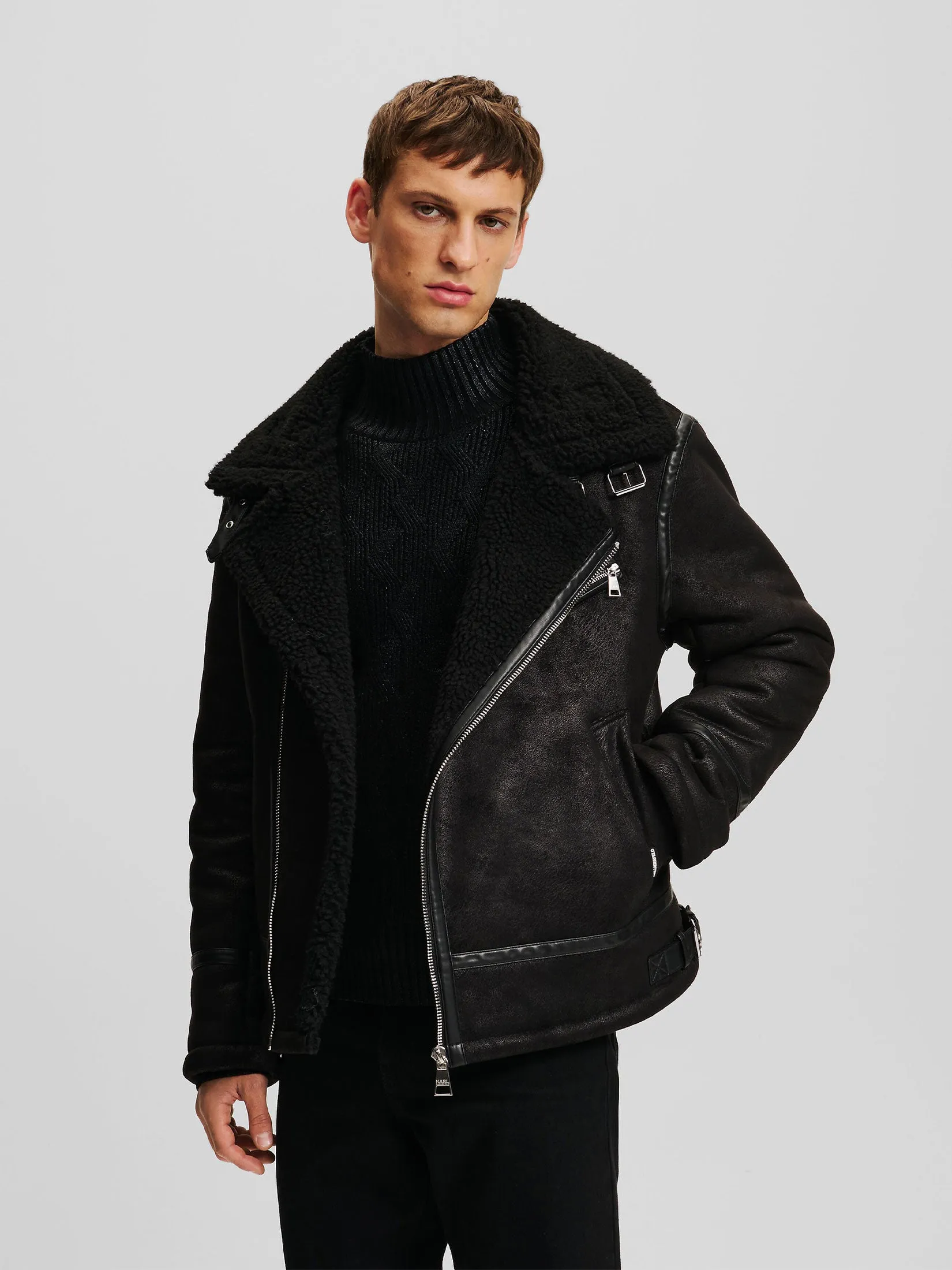 RTW-2 FAUX LEATHER SHEARLING JACKET