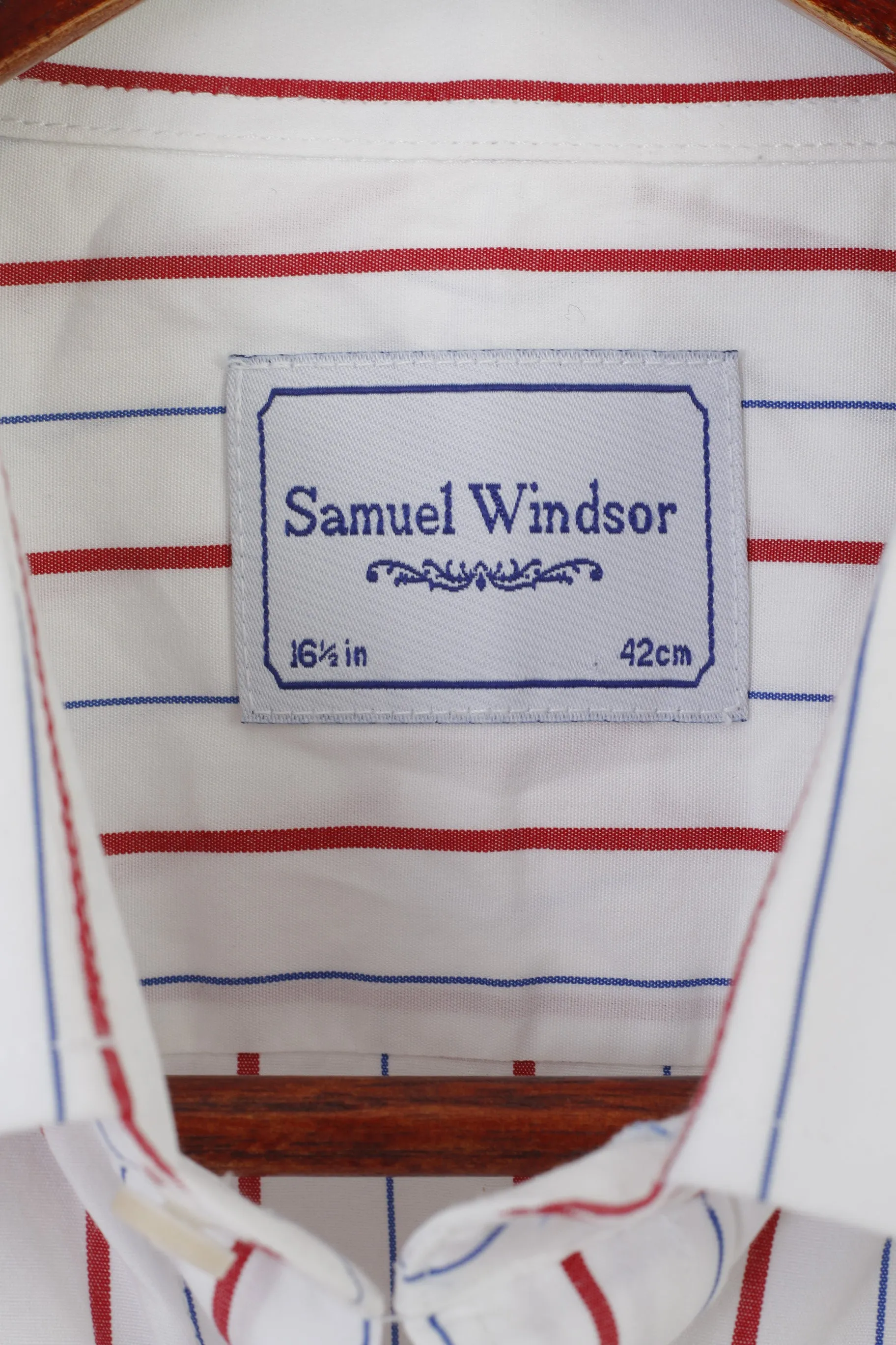 Samuel Windsor Men 16.5 42 XL Casual Shirt White Cotton Striped Long Sleeve Top