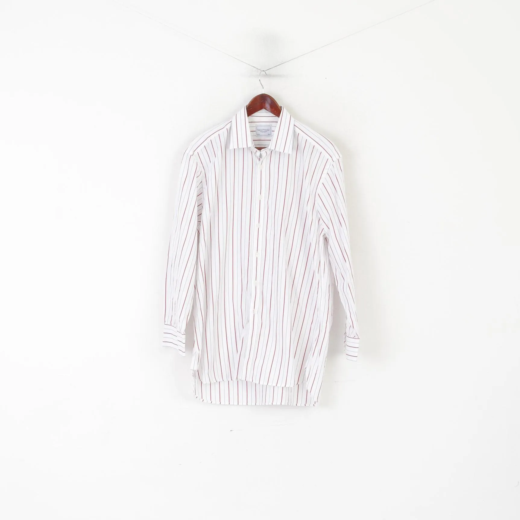 Samuel Windsor Men 16.5 42 XL Casual Shirt White Cotton Striped Long Sleeve Top