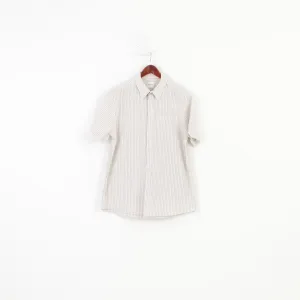 Samuel Windsor Men L Casual Shirt Striped Short Sleeve Collar White Classic Cotton Top