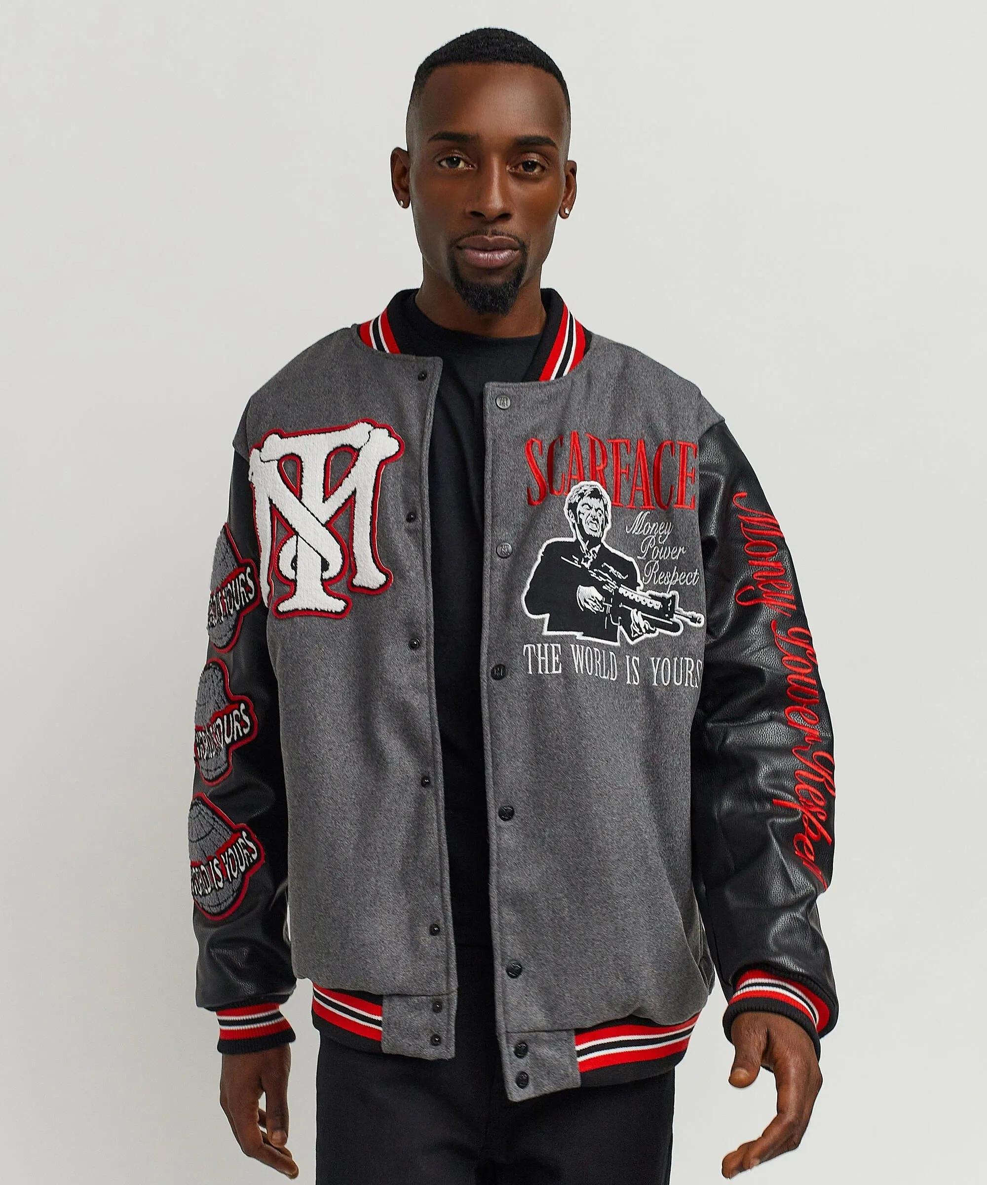 Scarface the World Varsity Jacket - Black and Grey
