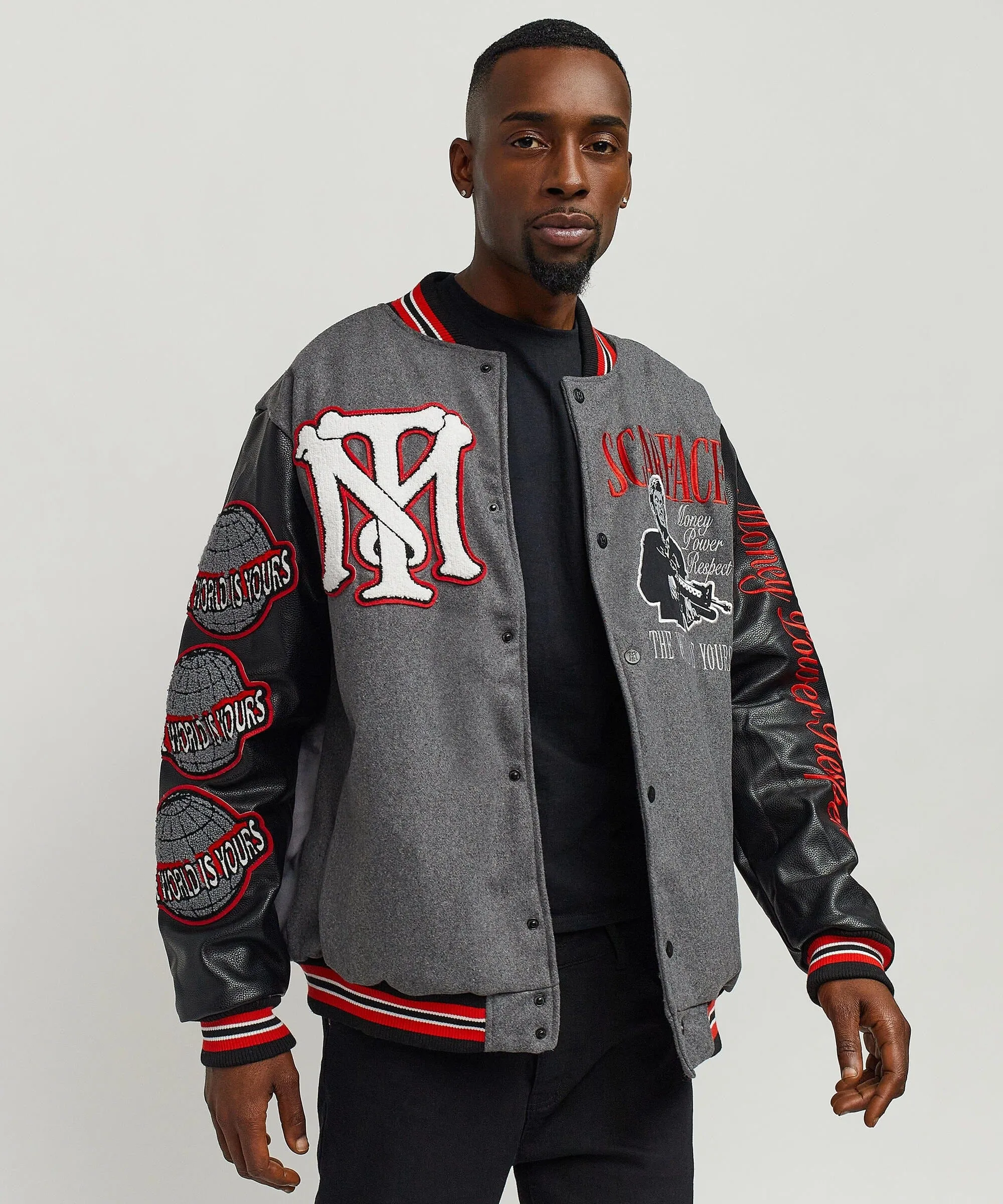 Scarface the World Varsity Jacket - Black and Grey