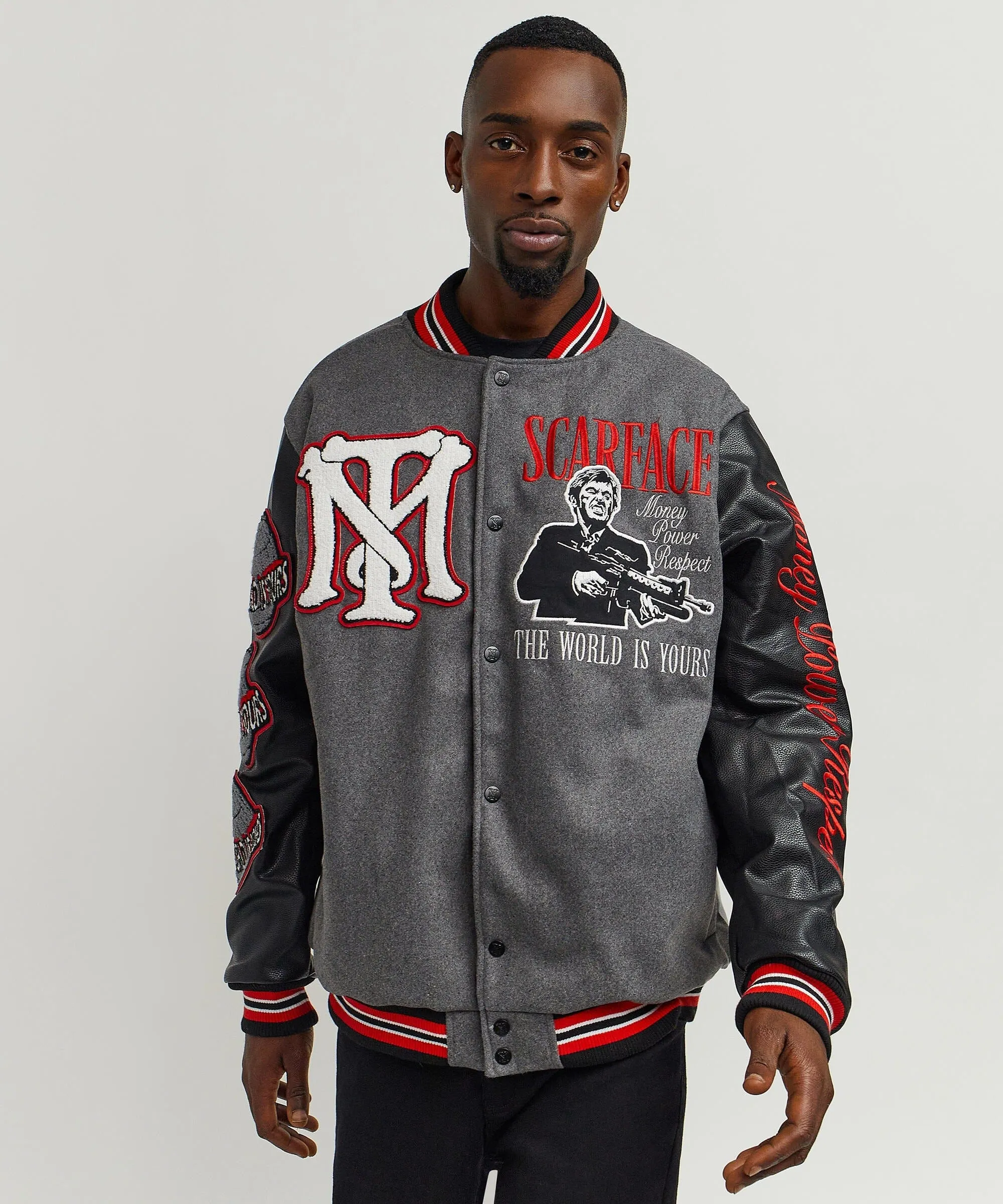 Scarface the World Varsity Jacket - Black and Grey