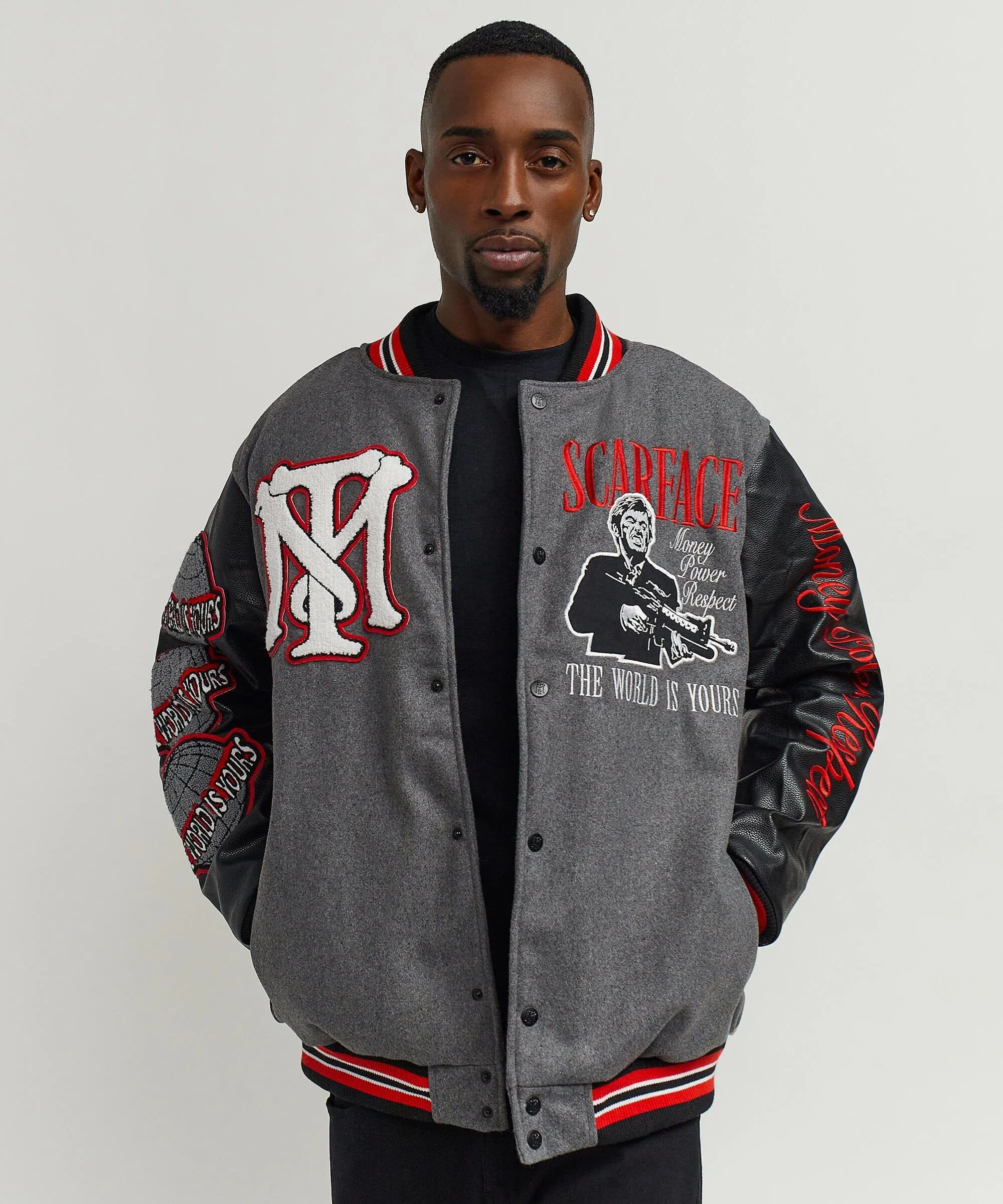 Scarface the World Varsity Jacket - Black and Grey