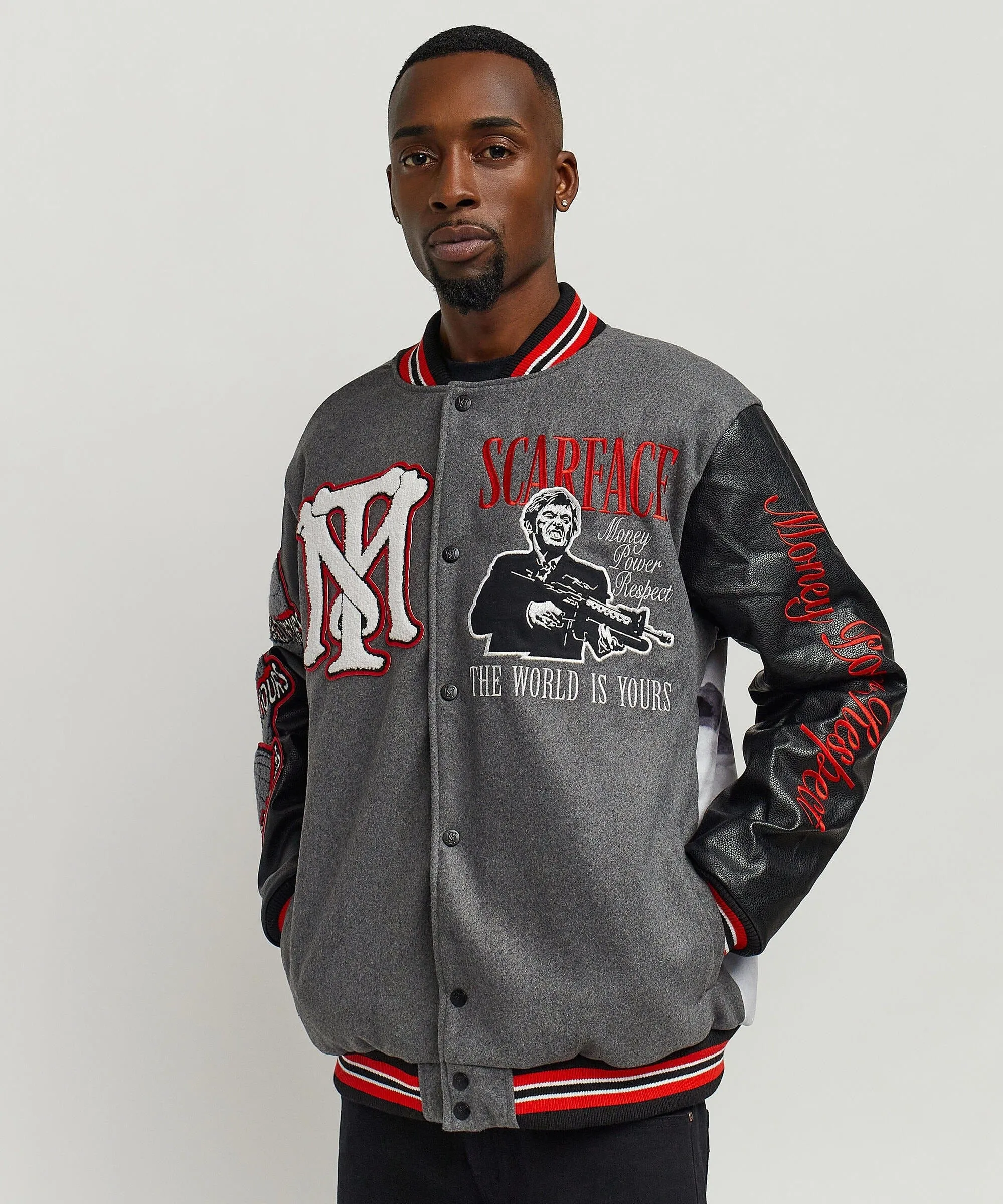 Scarface the World Varsity Jacket - Black and Grey