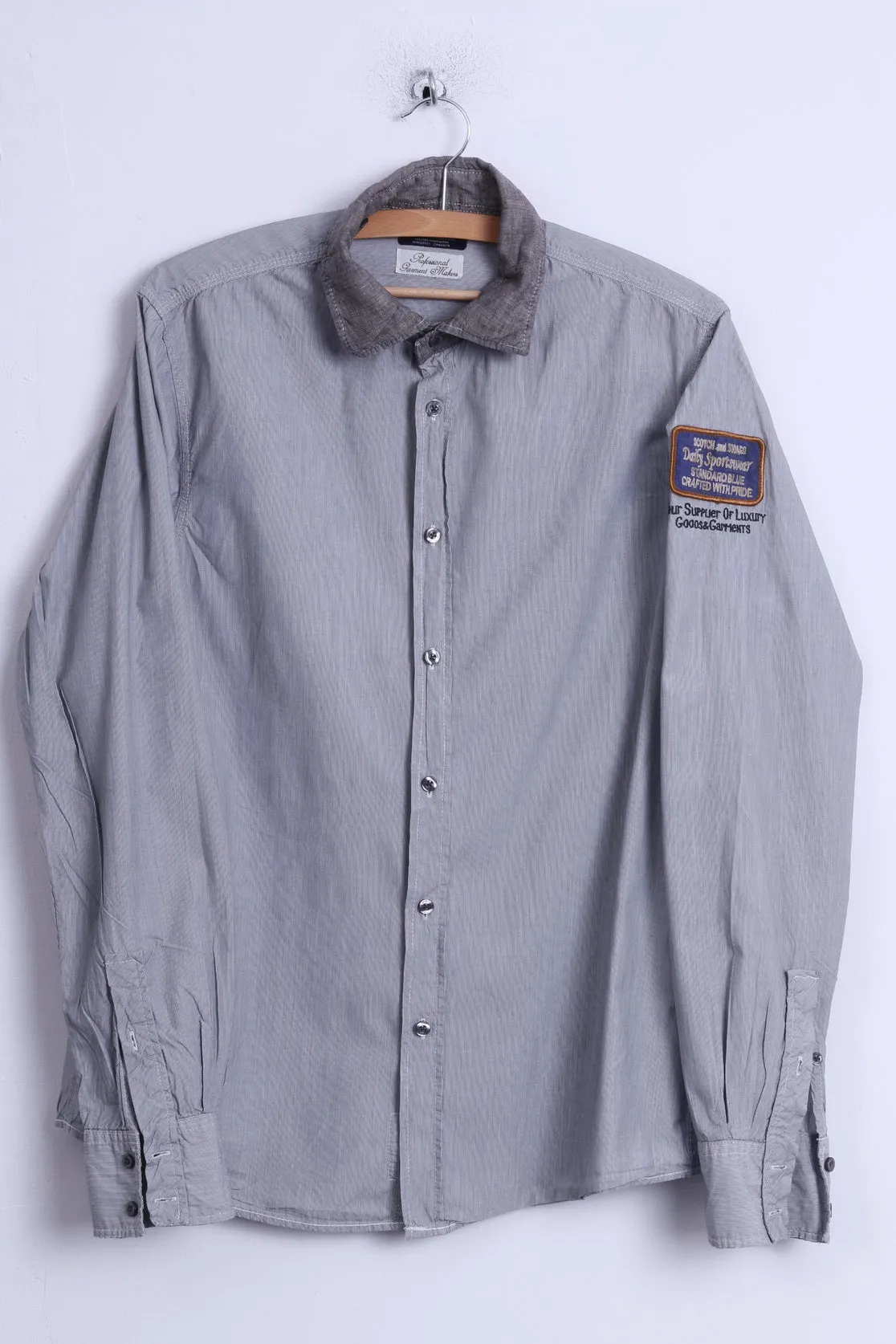Scotch & Soda Mens L Casual Shirt Grey Cotton Daily Sportswear Light Long Sleeve