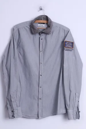 Scotch & Soda Mens L Casual Shirt Grey Cotton Daily Sportswear Light Long Sleeve