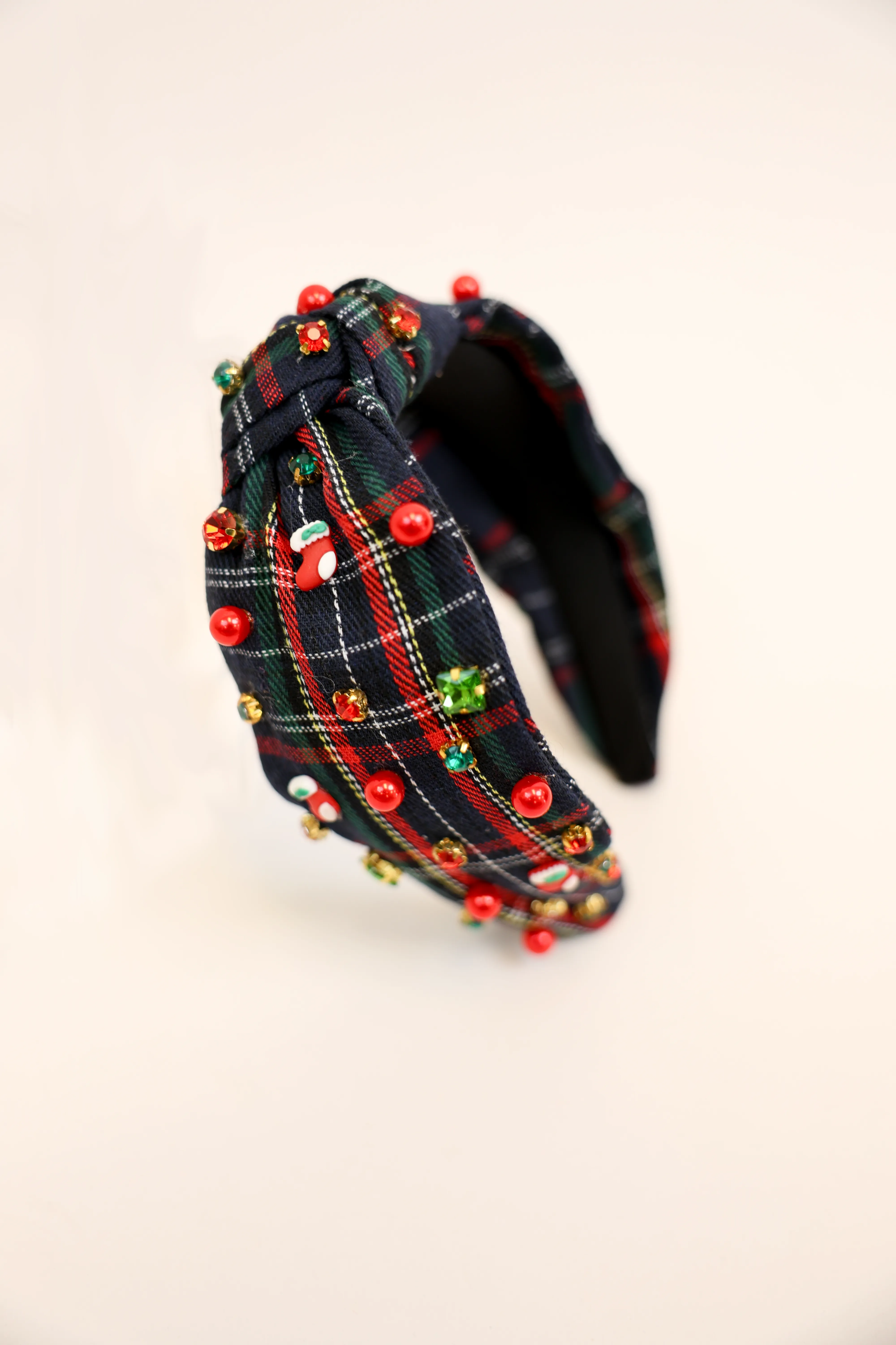 Seasons Greetings Black Stocking Embellished Headband