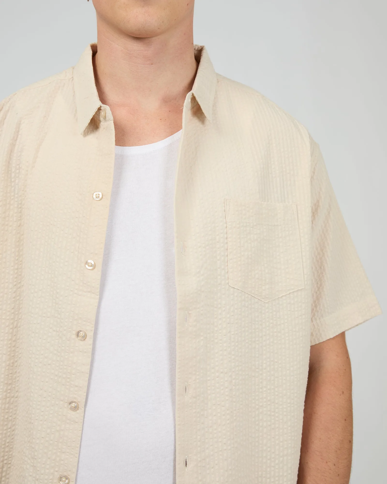 Seersucker Ss Shirt Chalk