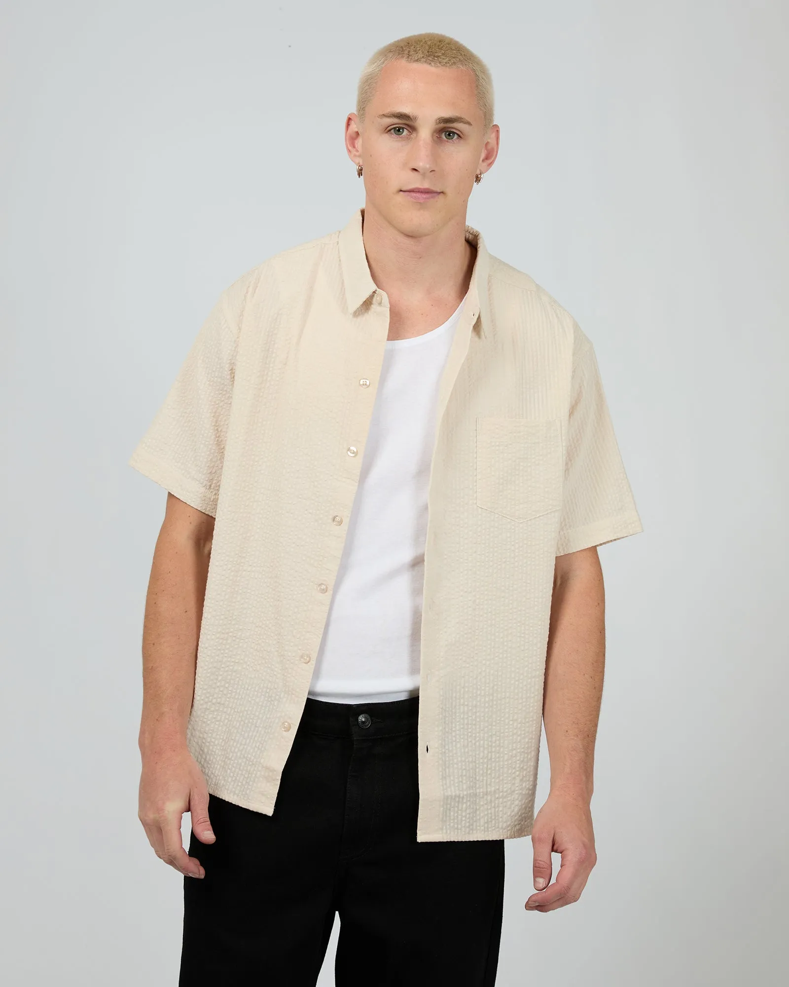 Seersucker Ss Shirt Chalk