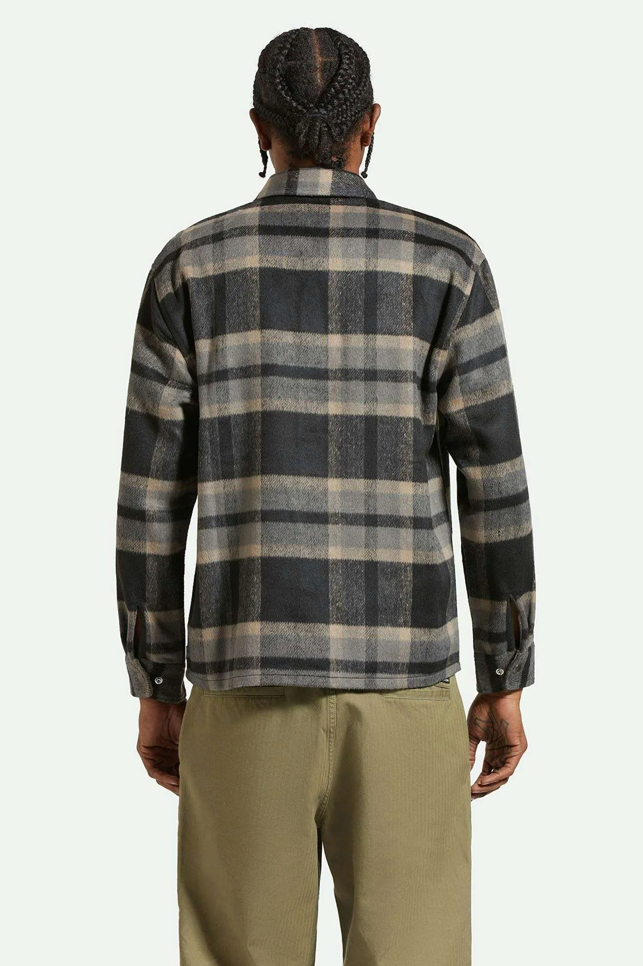 Selden Soft Brushed L/S Flannel Overshirt - Black/Charcoal Brixton