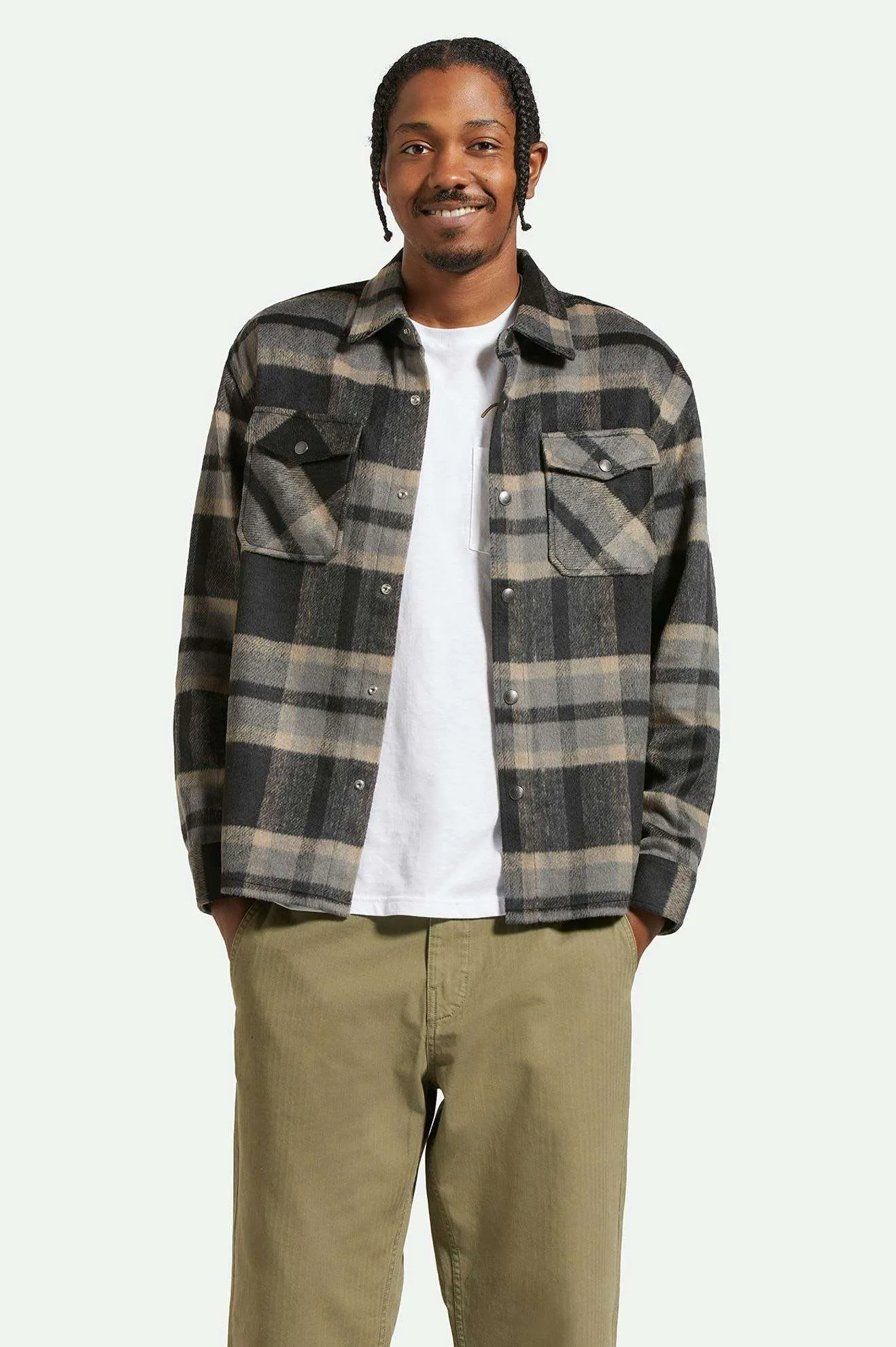 Selden Soft Brushed L/S Flannel Overshirt - Black/Charcoal Brixton