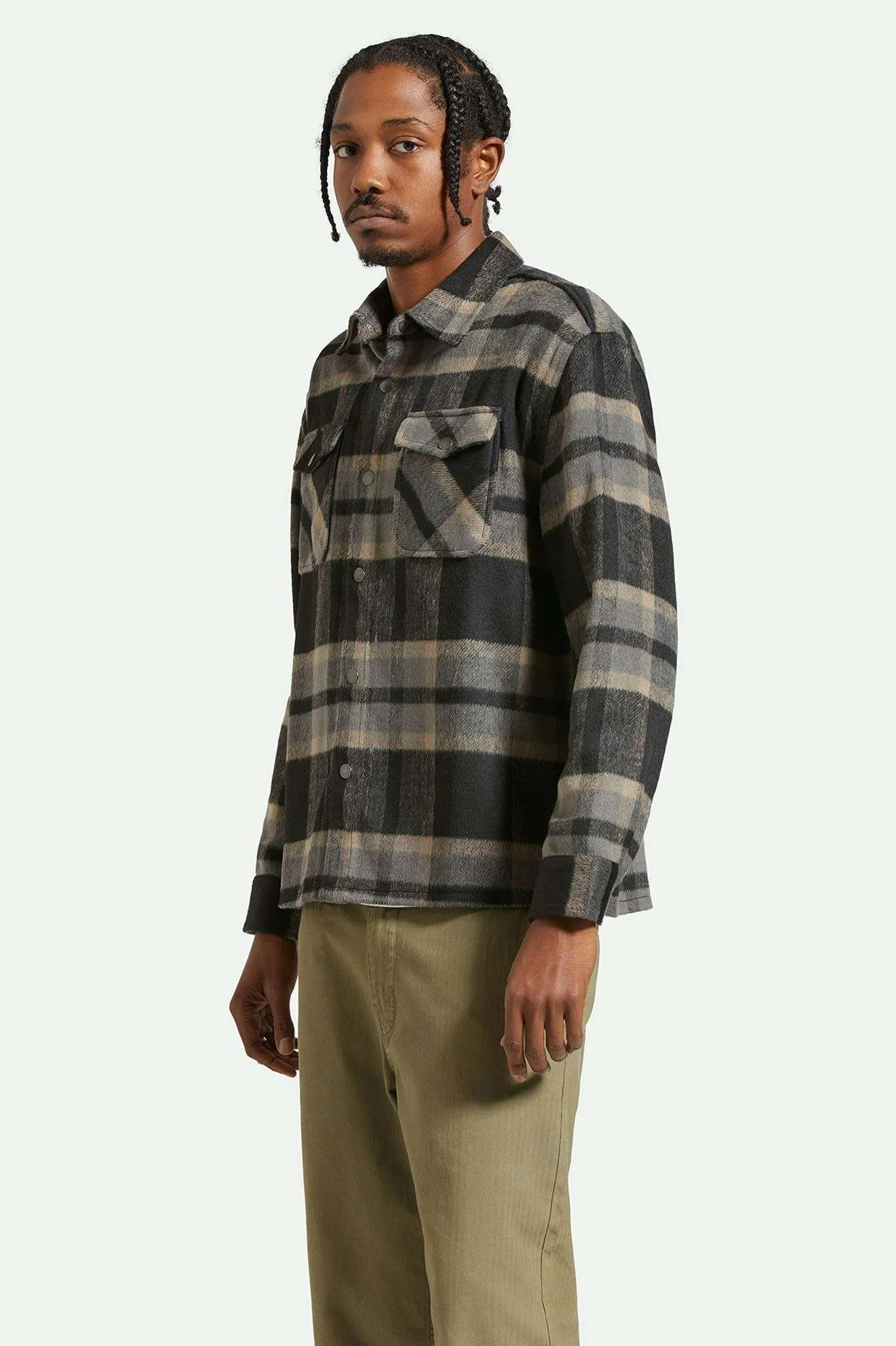 Selden Soft Brushed L/S Flannel Overshirt - Black/Charcoal Brixton