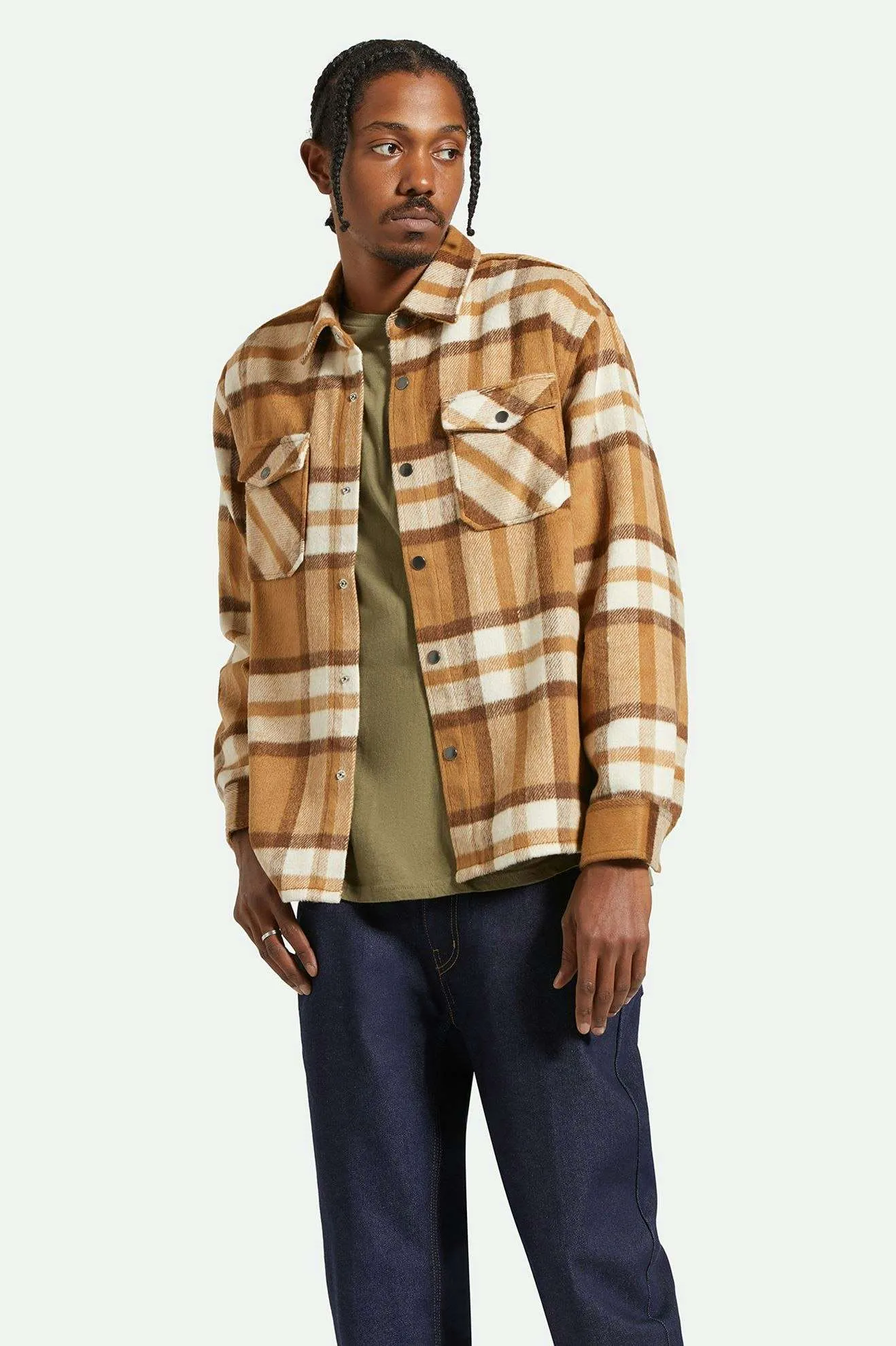 Selden Soft Brushed L/S Flannel Overshirt - Tan/Bison Brixton